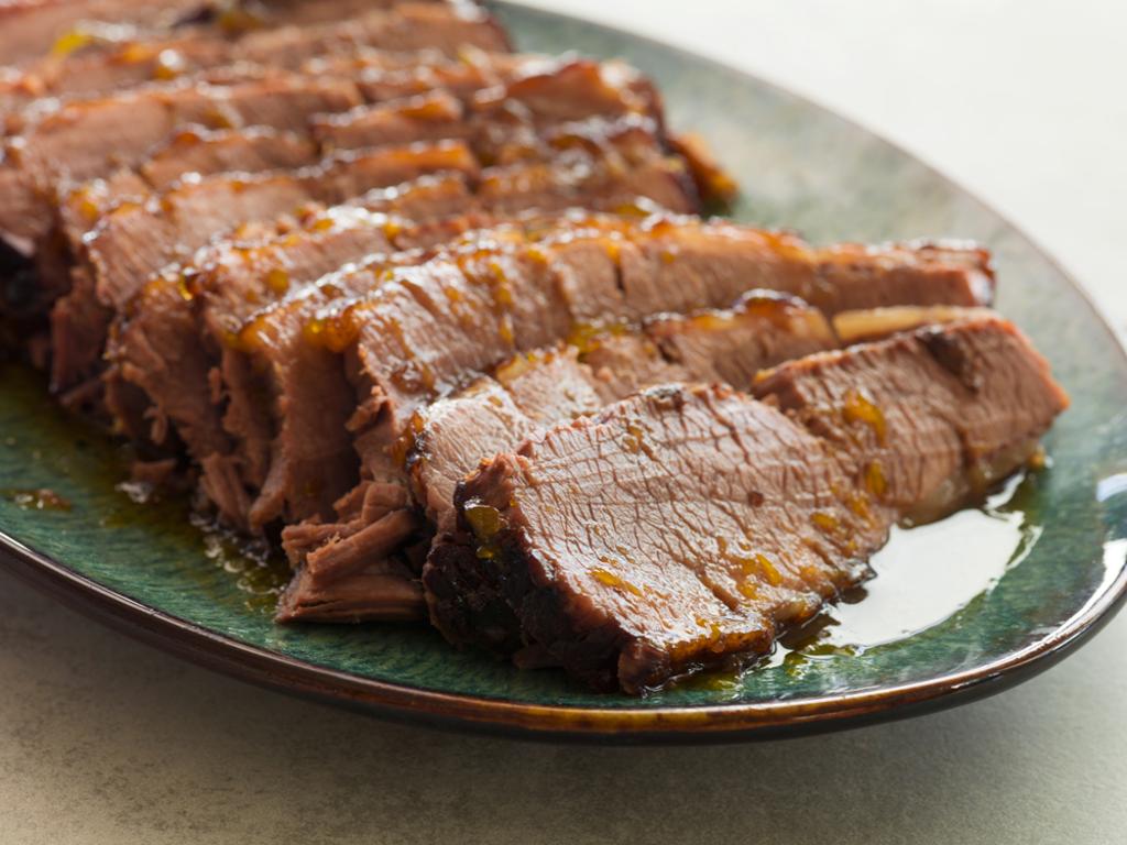 Bourbon-Peach Glazed Braised Brisket