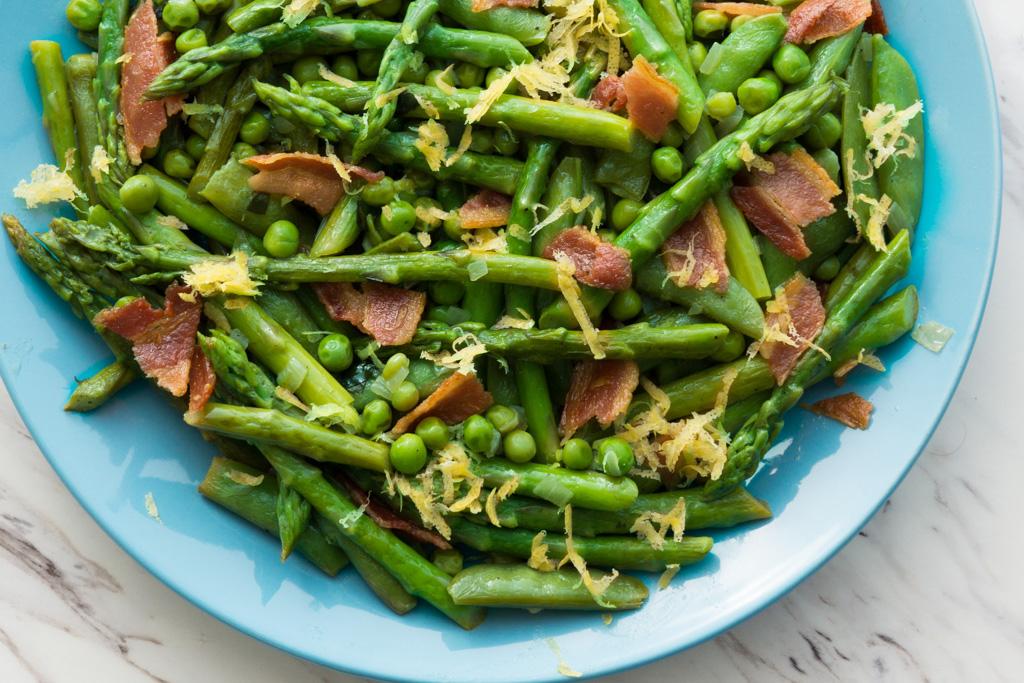 Little Gems, Asparagus, and Peas with Creamy Mustard Vinaigrette