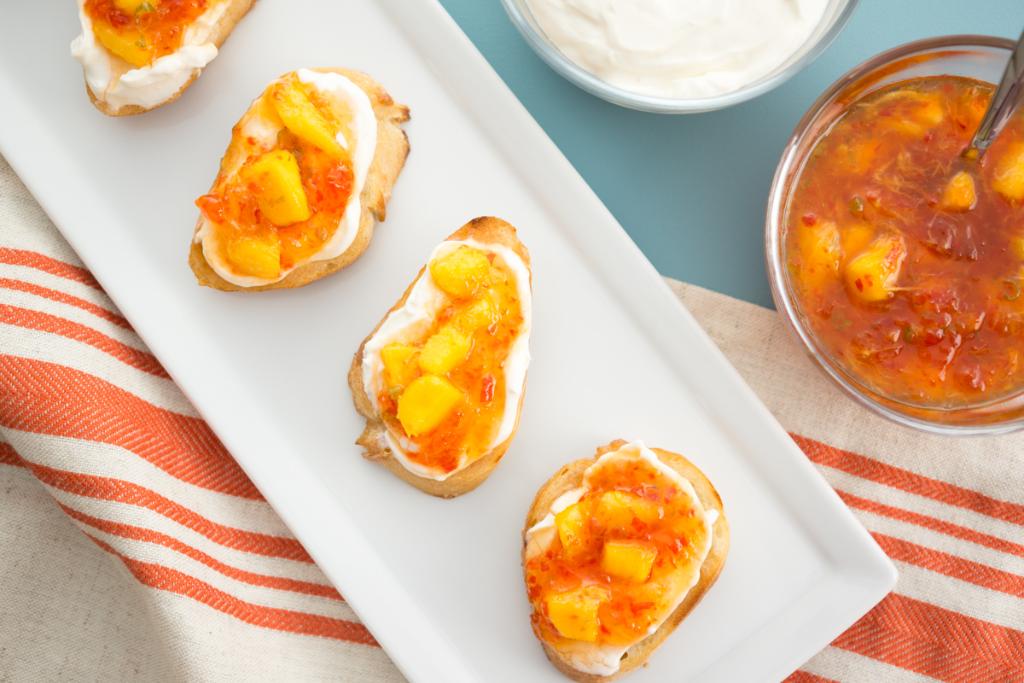 Mango, Cream Cheese and Pepper Jelly Crostini