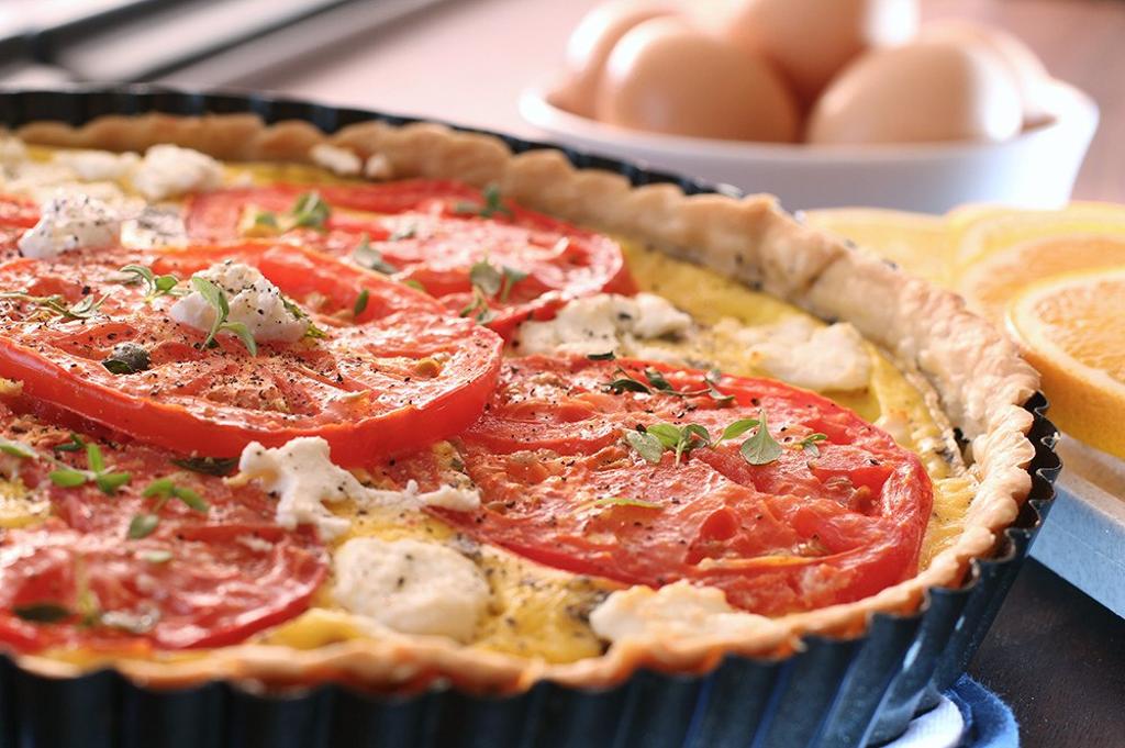 Three Cheese Quiche Lorraine With Fresh Tomatoes