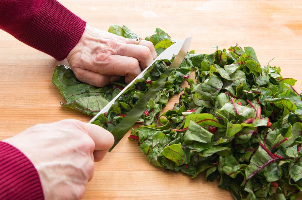 Slicing Swiss chard with a Petite Chef.