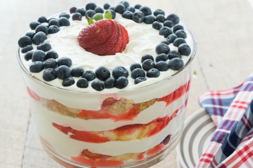 Red, White and Blue Fruit Trifle