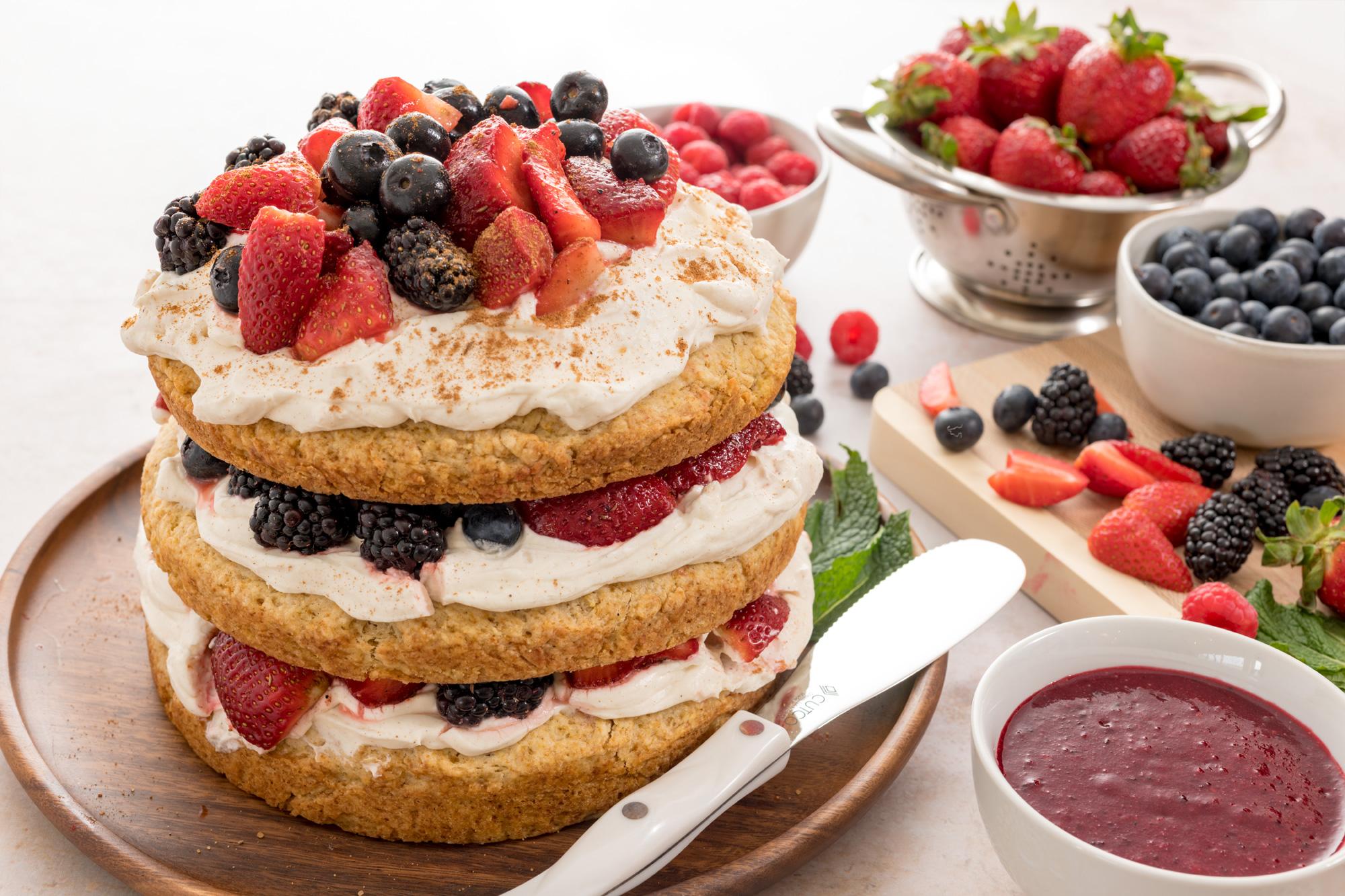 Triple Berry Shortcake With Triple Berry Sauce and Chai Whipped Cream