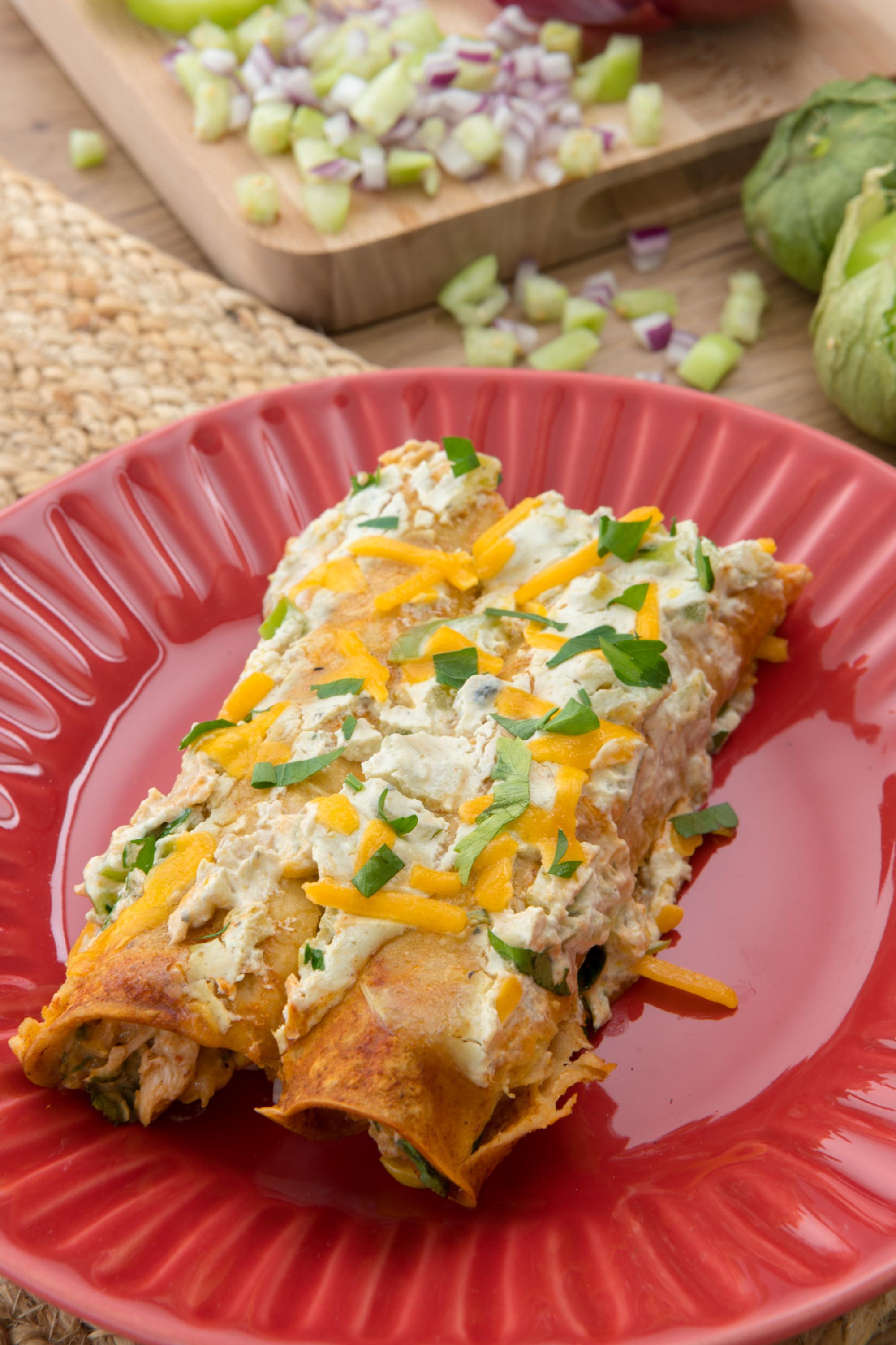 Chicken and Corn Enchiladas with Salsa Verde