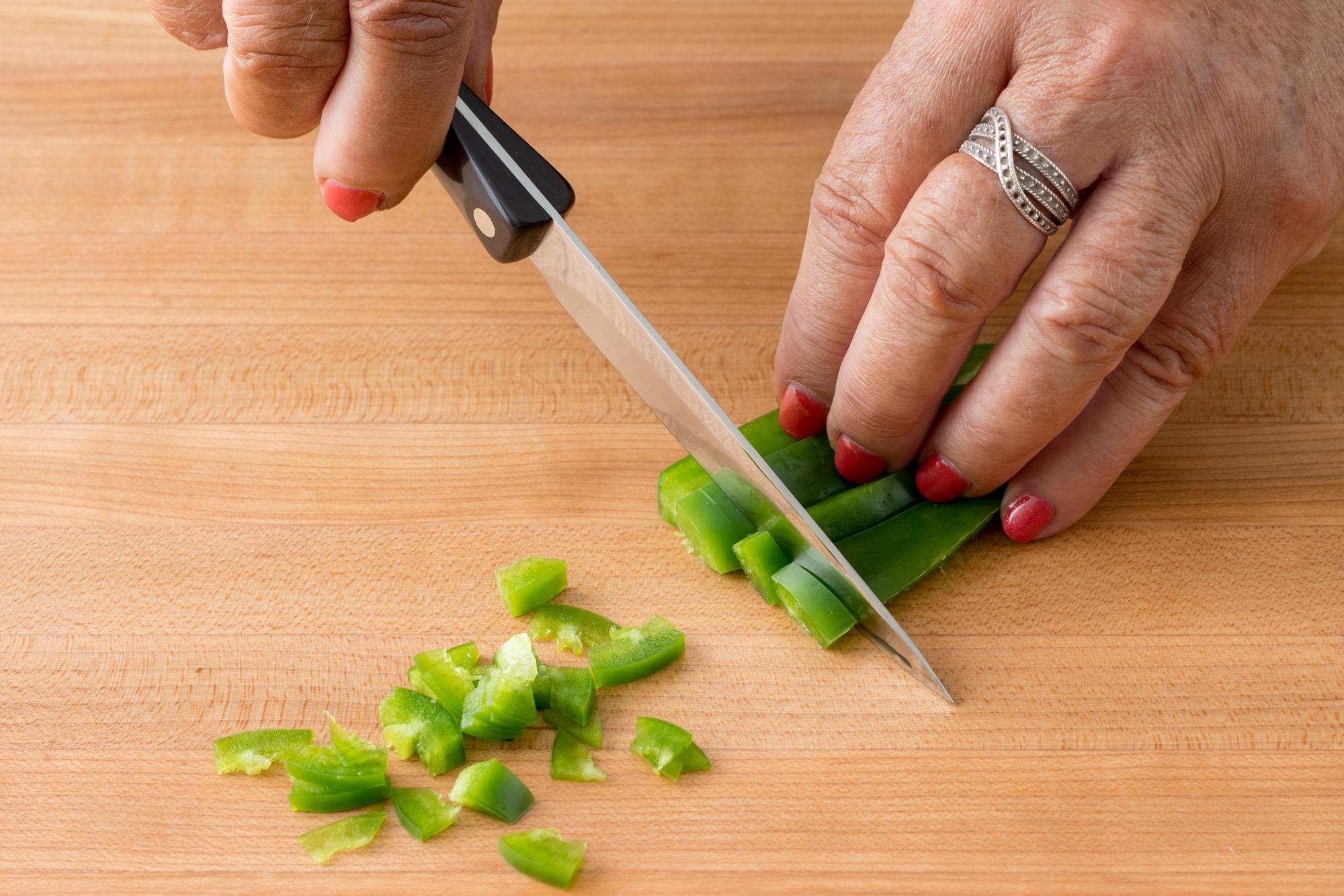 Mincing the jalapeno with a 4 Inch Gourmet Paring Knife.