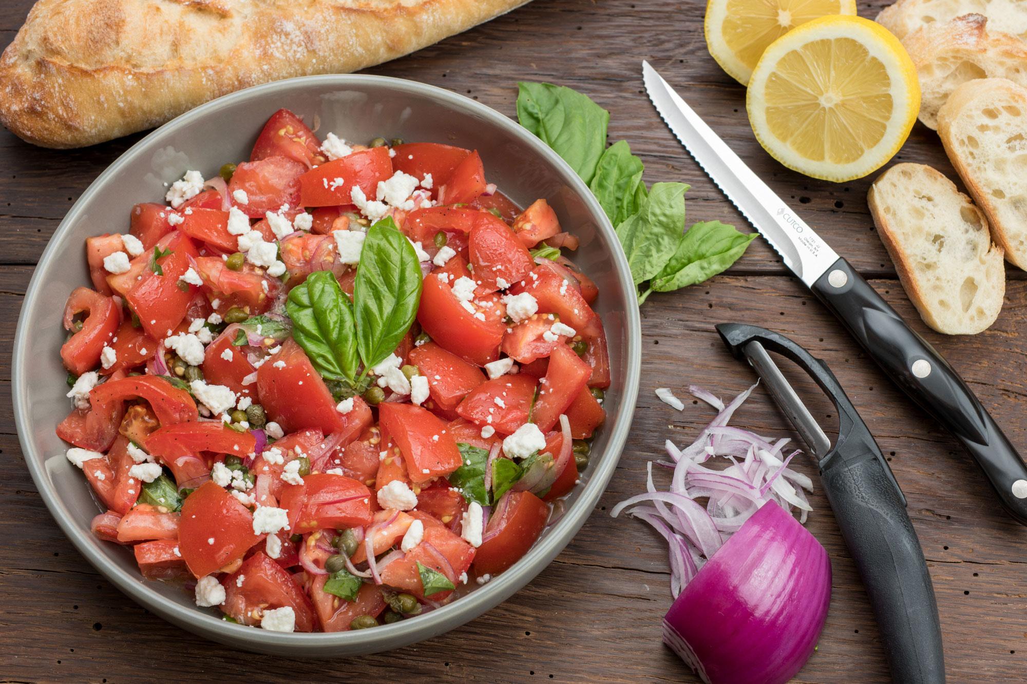 Easy Tomato Salad With Capers and Feta Cheese