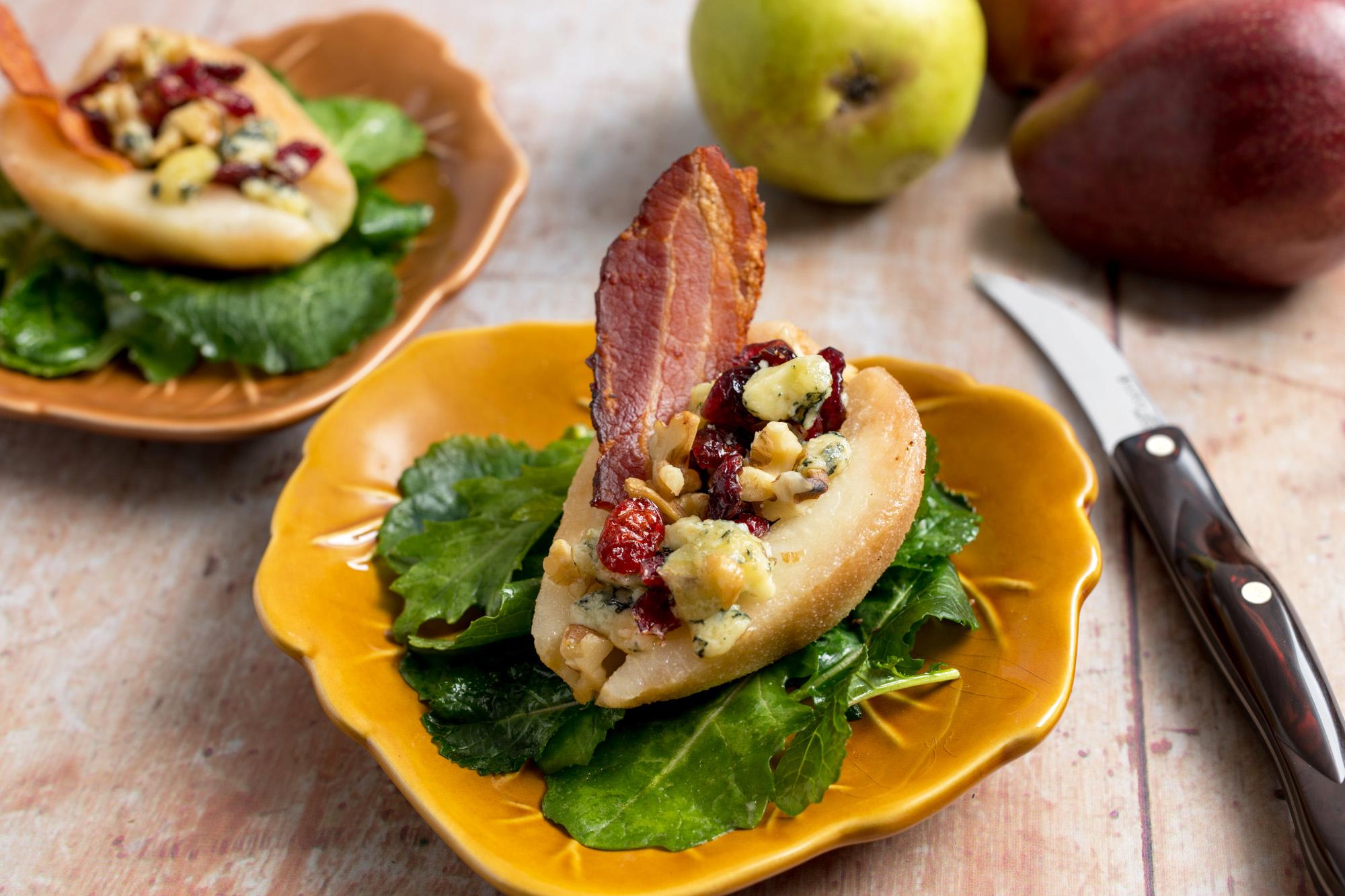 Roasted Stilton Pear Salad With Bacon Vinaigrette