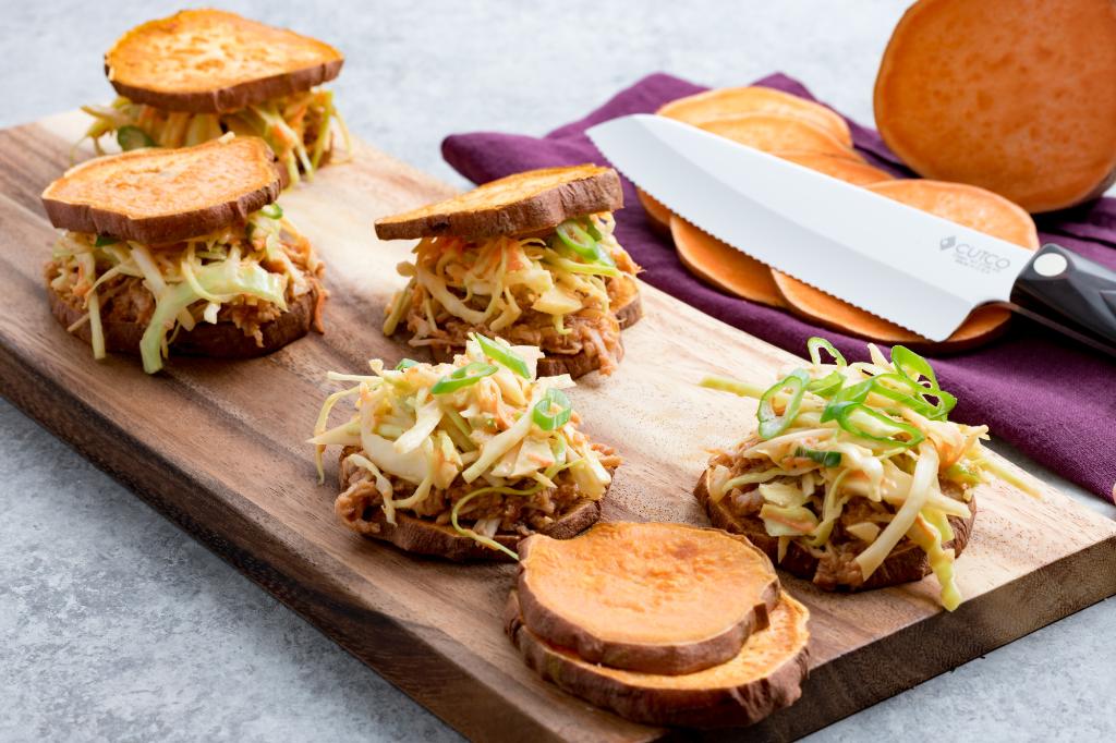 Pulled Barbecue Chicken Sweet Potato Sliders