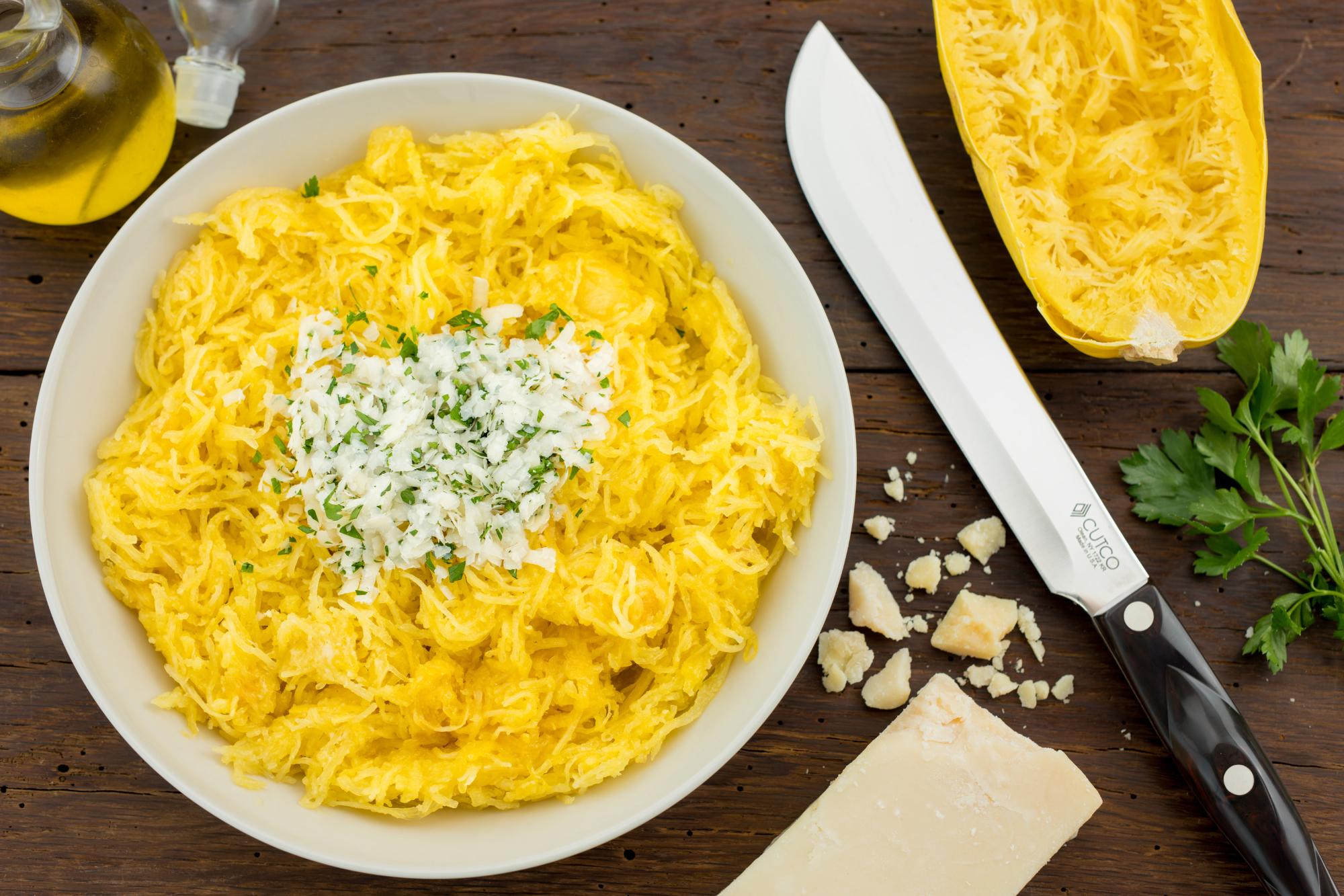 Spaghetti Squash With Extra Virgin Olive Oil, Garlic & Parmigiano-Reggiano