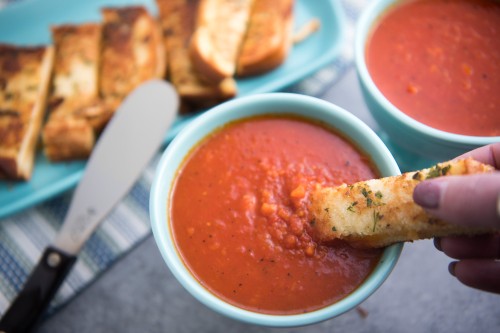 Homemade Tomato Soup With Grilled Cheese Sticks