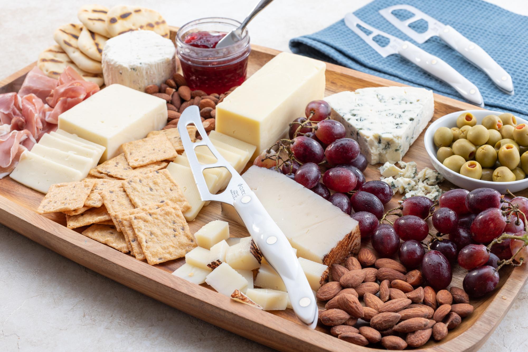 An arranged cheese board.