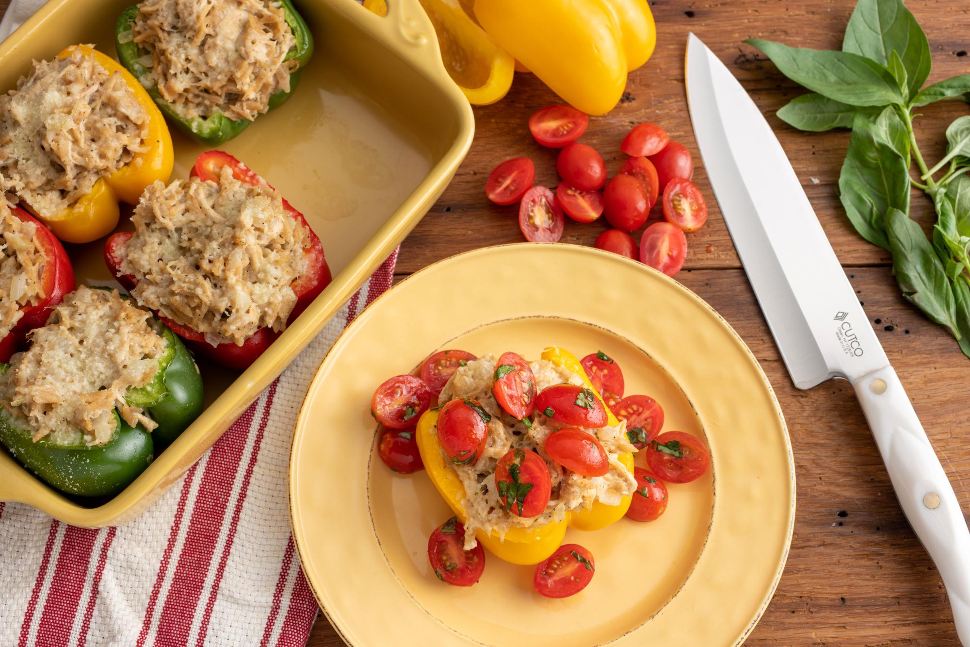 Stuffed Peppers With Rotisserie Chicken and Orzo