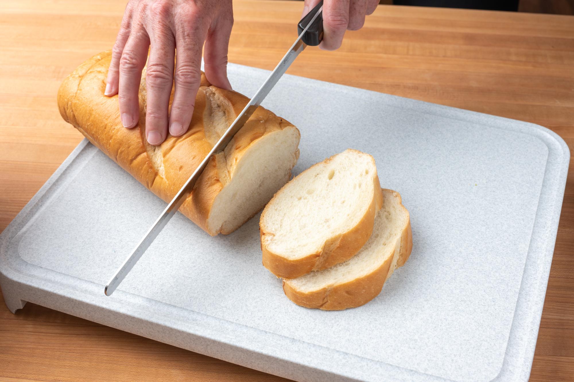 Slicing the bread.