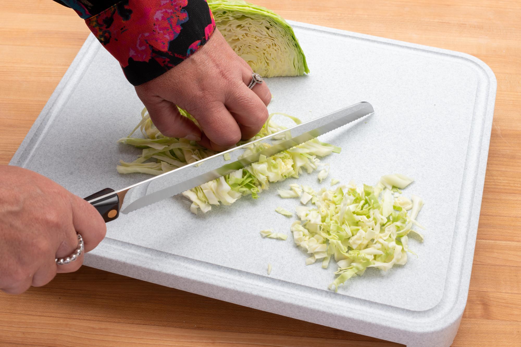 The Santoku Style Slicer is great for shredding cabbage.