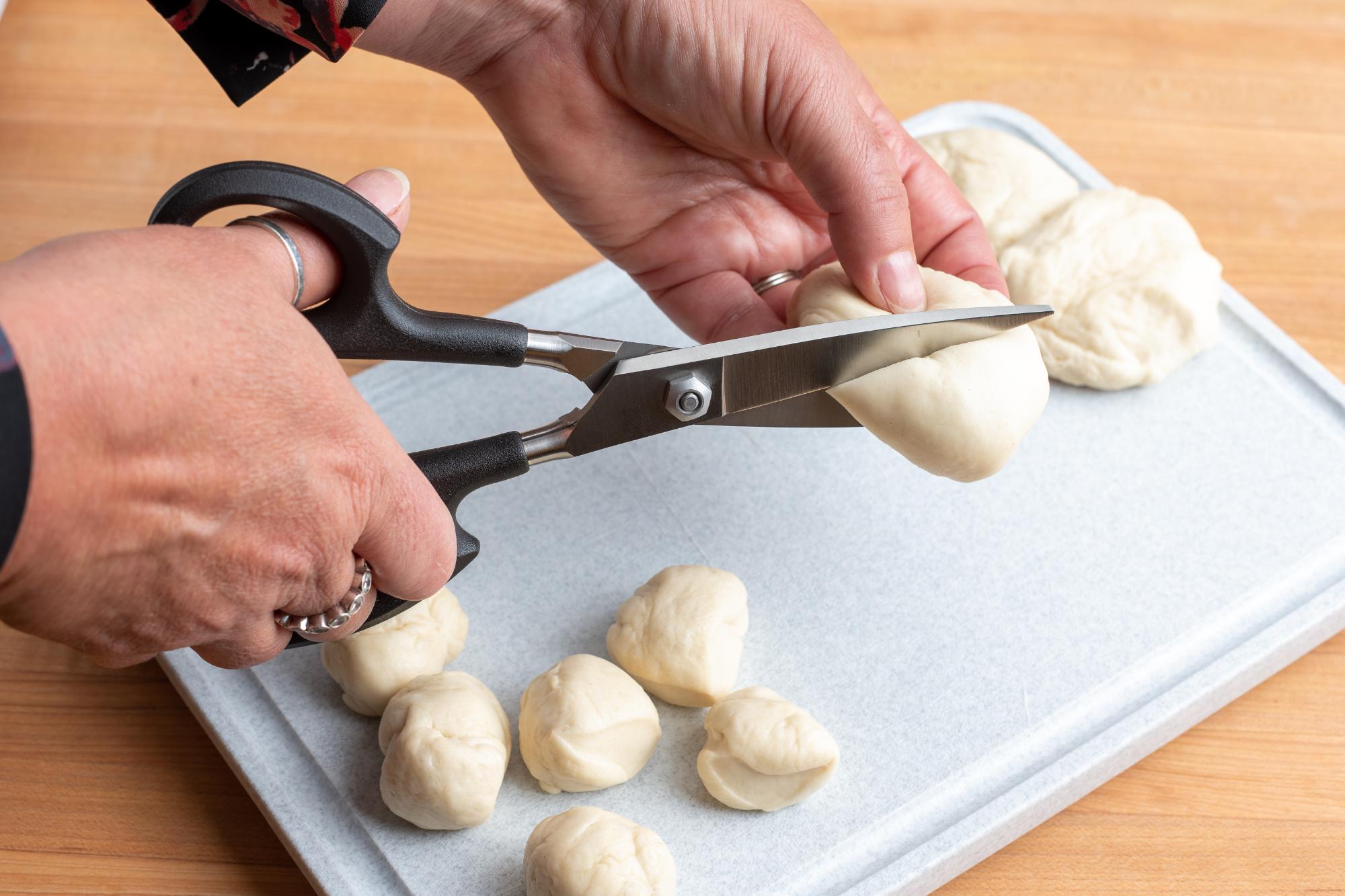 Using the Super Shears tp cut the dough.