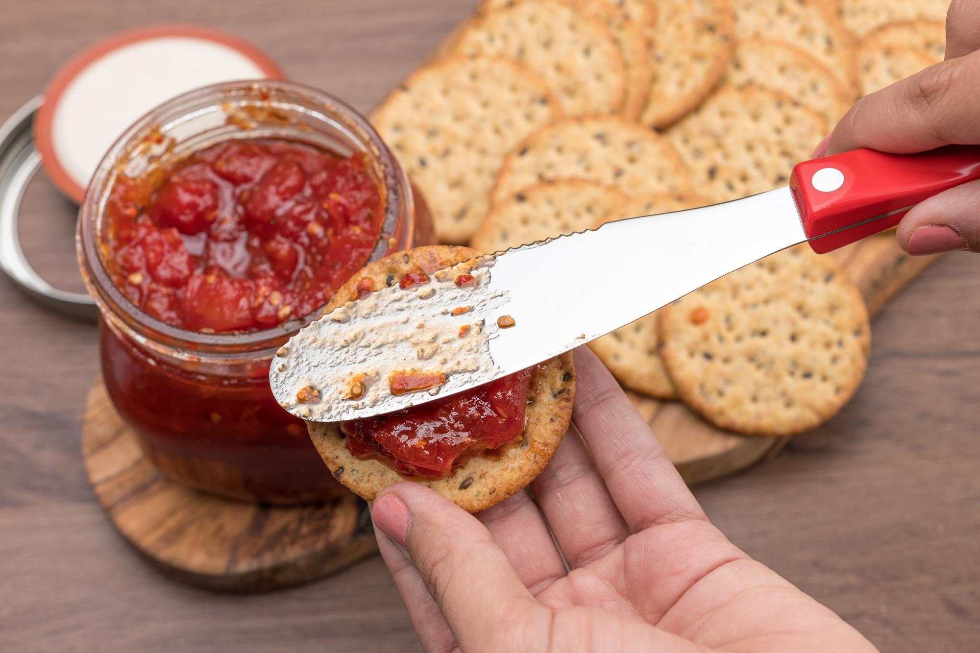 Spreading Tomato Chutney with a Spatula Spreader.