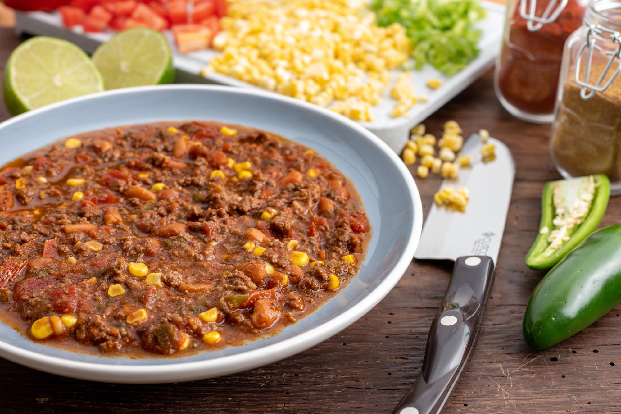 Ground Venison Chili With Tomatoes, Adobo Sauce and Spices