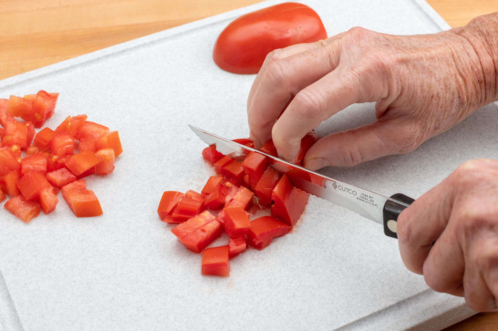 Using the Trimmer to dice tomatoes.