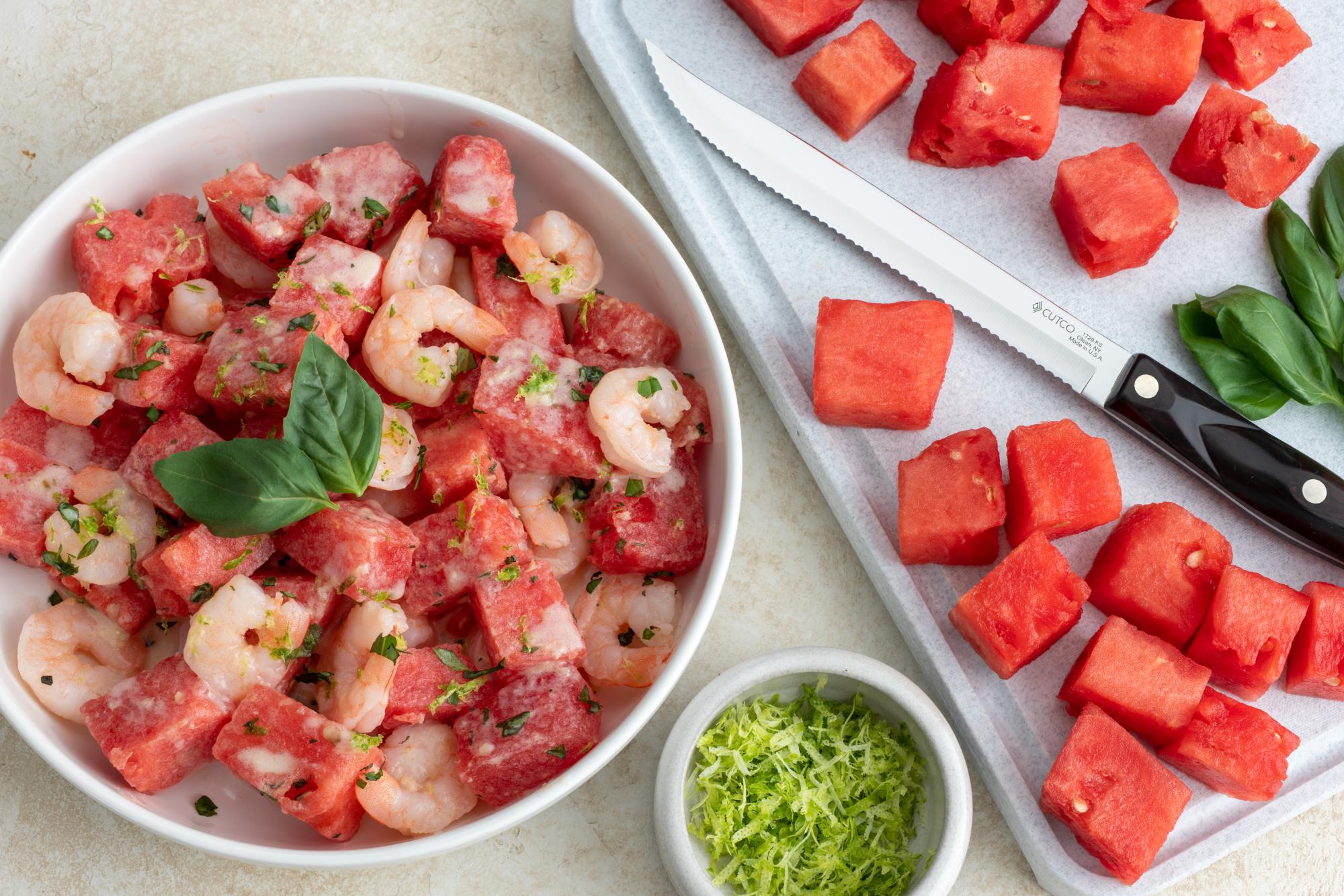 Watermelon and Shrimp Salad With Green Curry Sauce