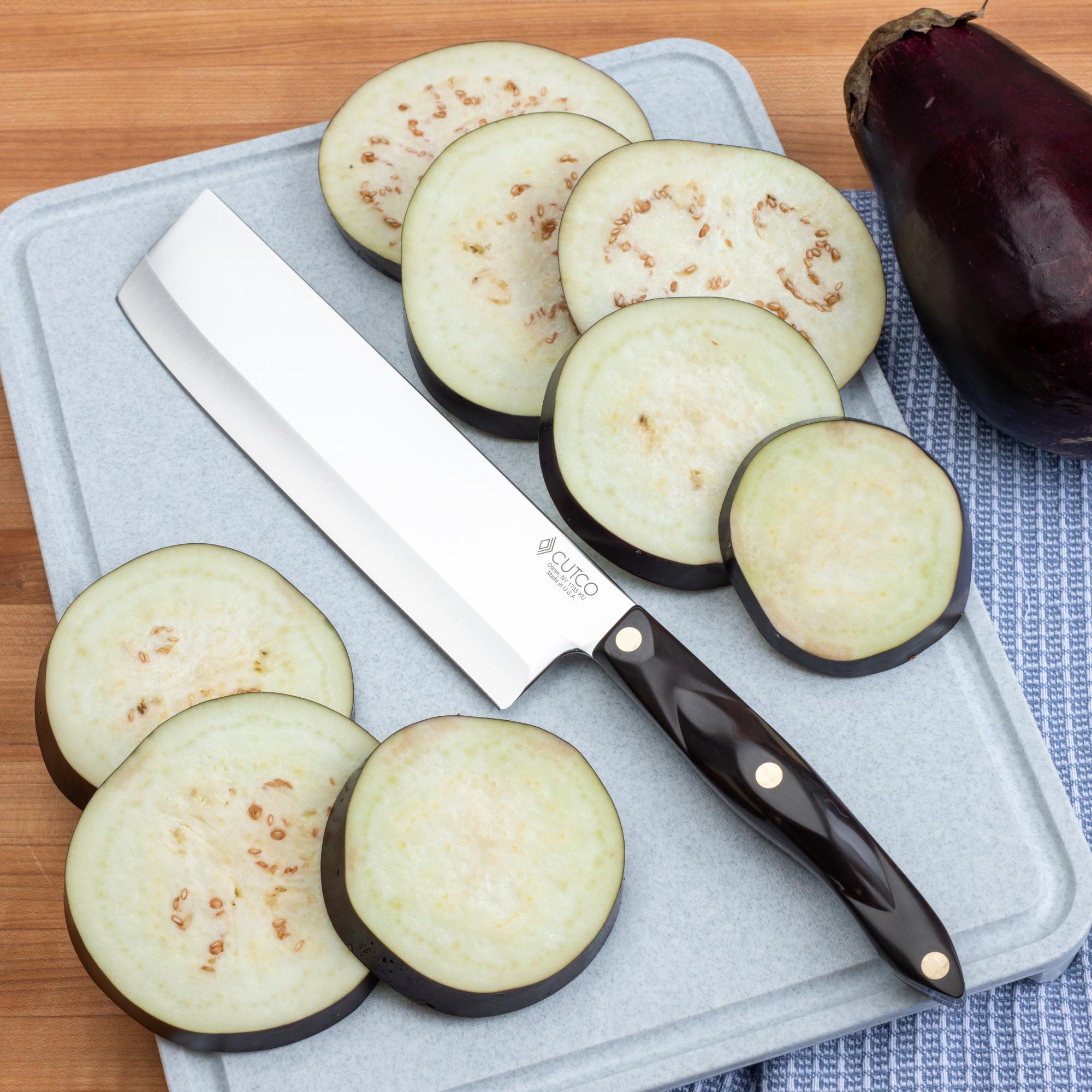 Using the Vegetable Knife to create slices of Eggplants