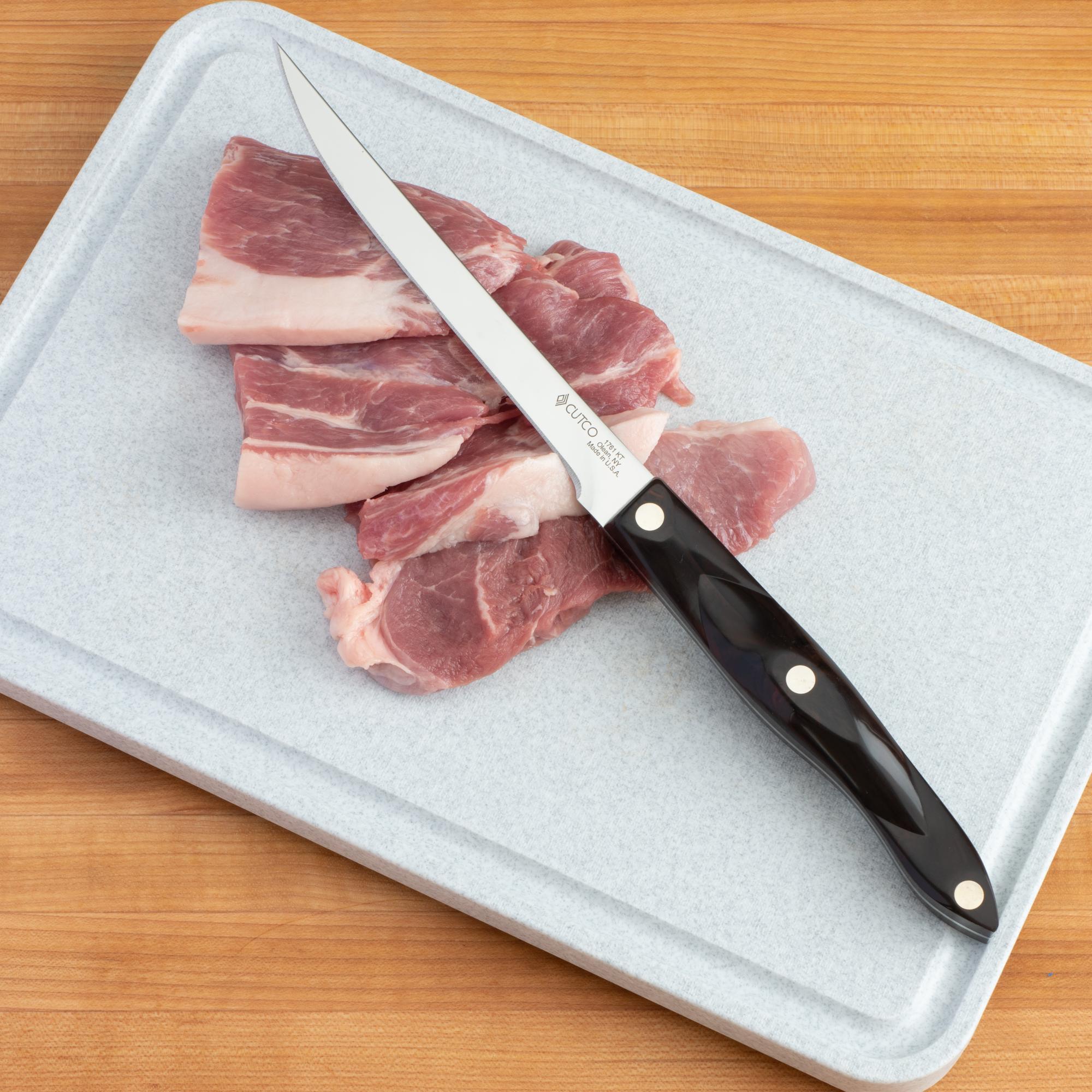 Sliced pork with a Boning Knife.