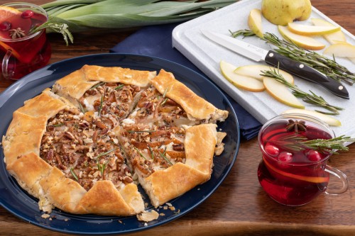 Leek, Pear, Goat Cheese and Pecan Galette