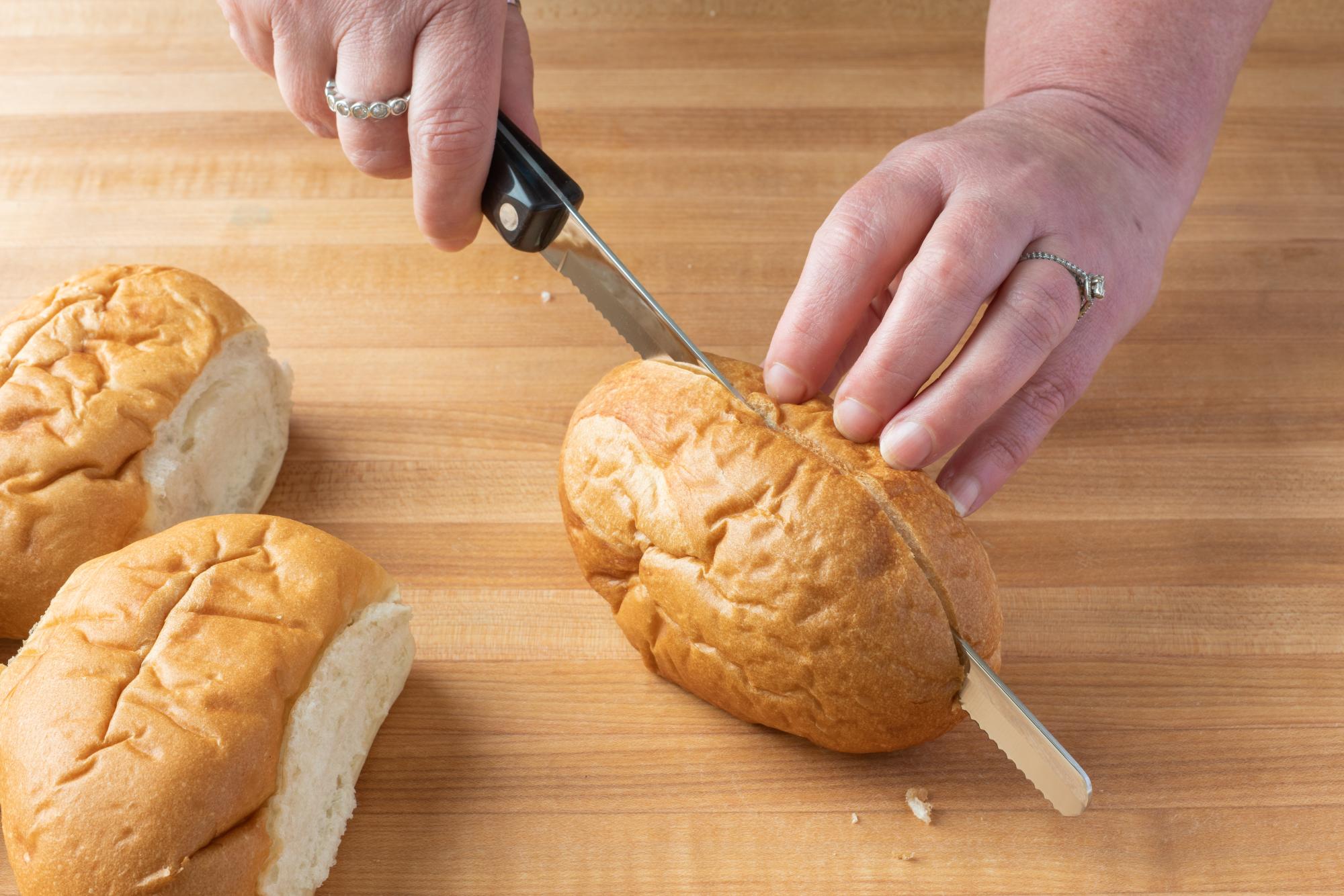 Slicing rolls in half with the Petite Slicer