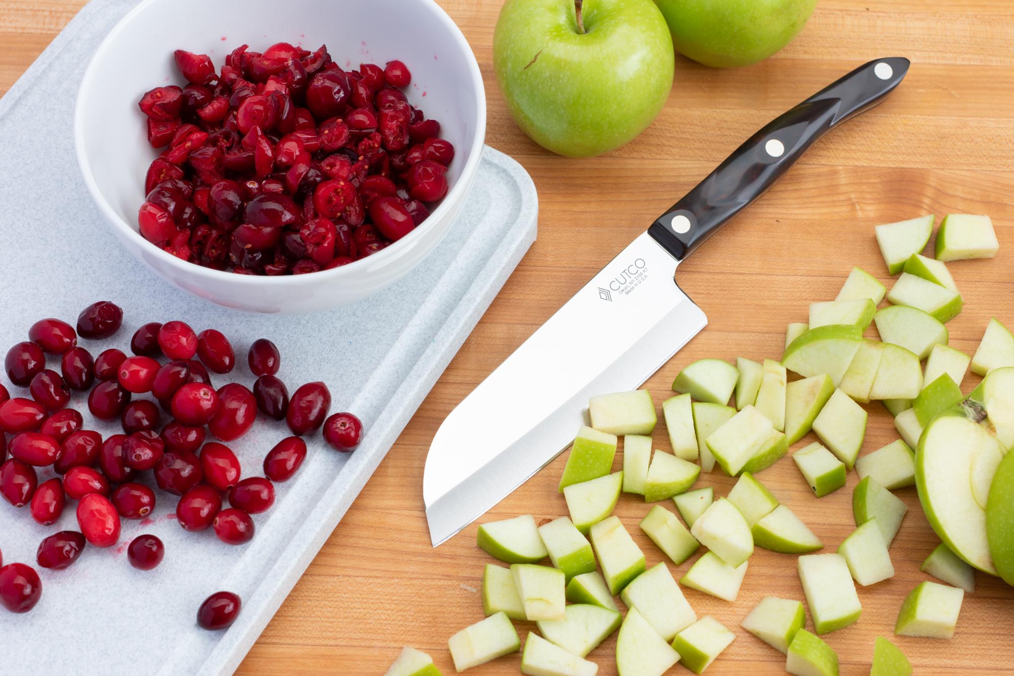 Slicing the apples with a Petite Santoku