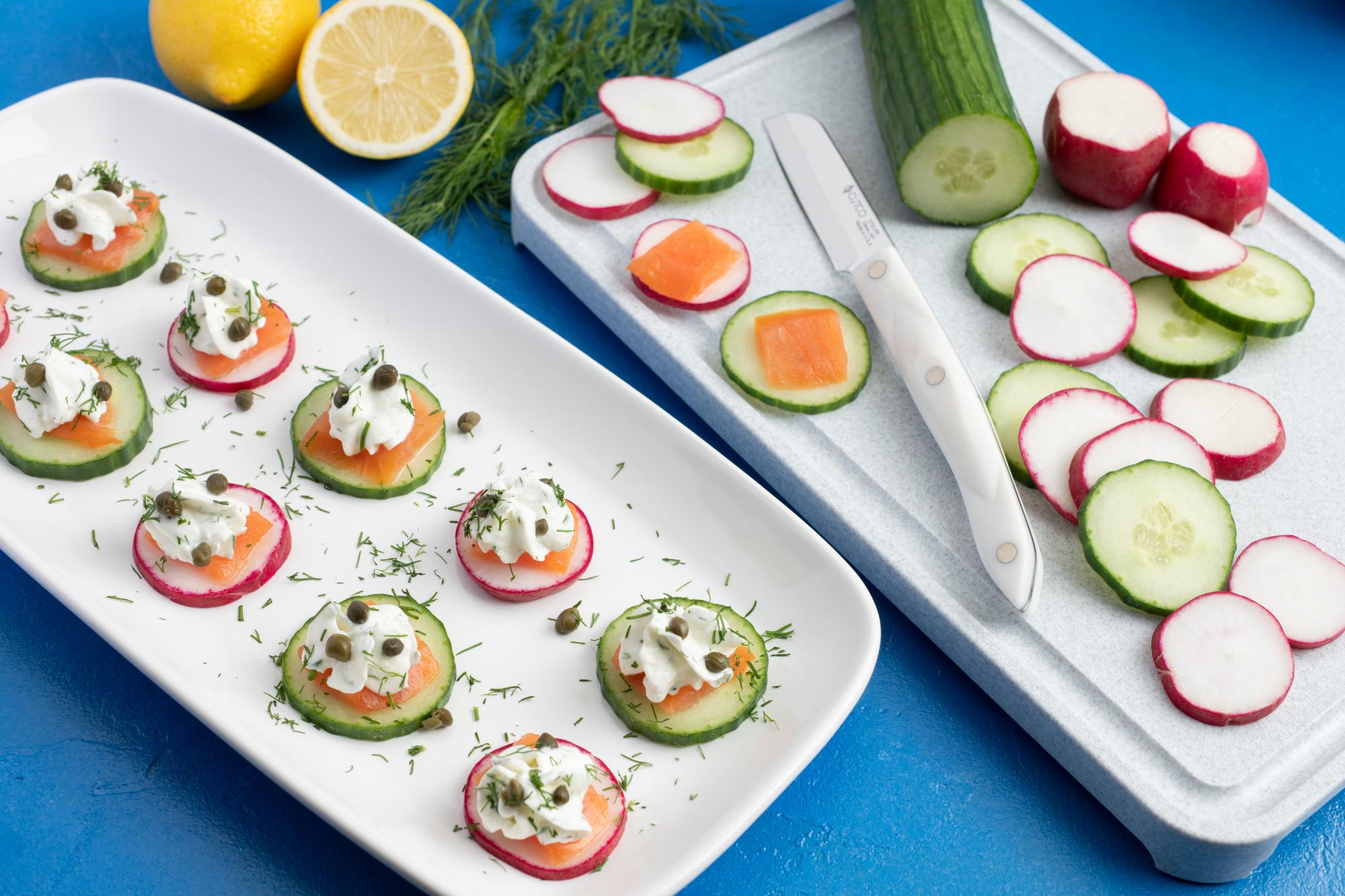 Radish and Cucumber Smoked Salmon Bites