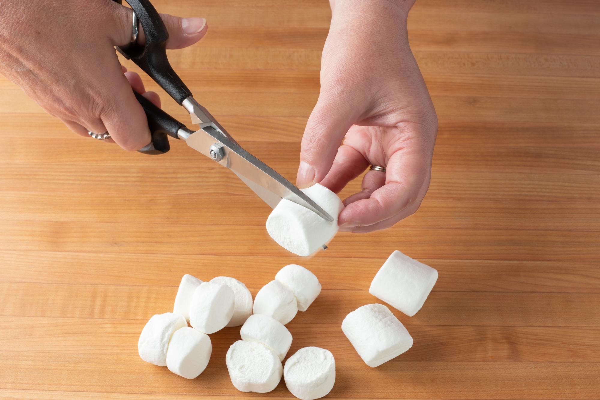 Cutting the marshmallows with Super Shears.