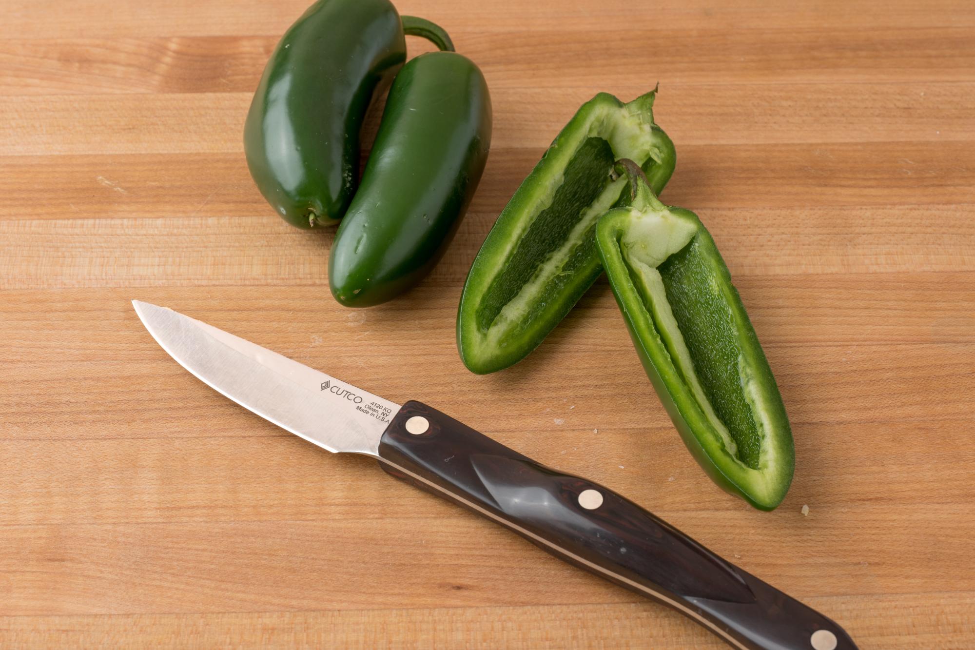 Sliced jalapeno with a 3 inch Gourmet Paring knife.