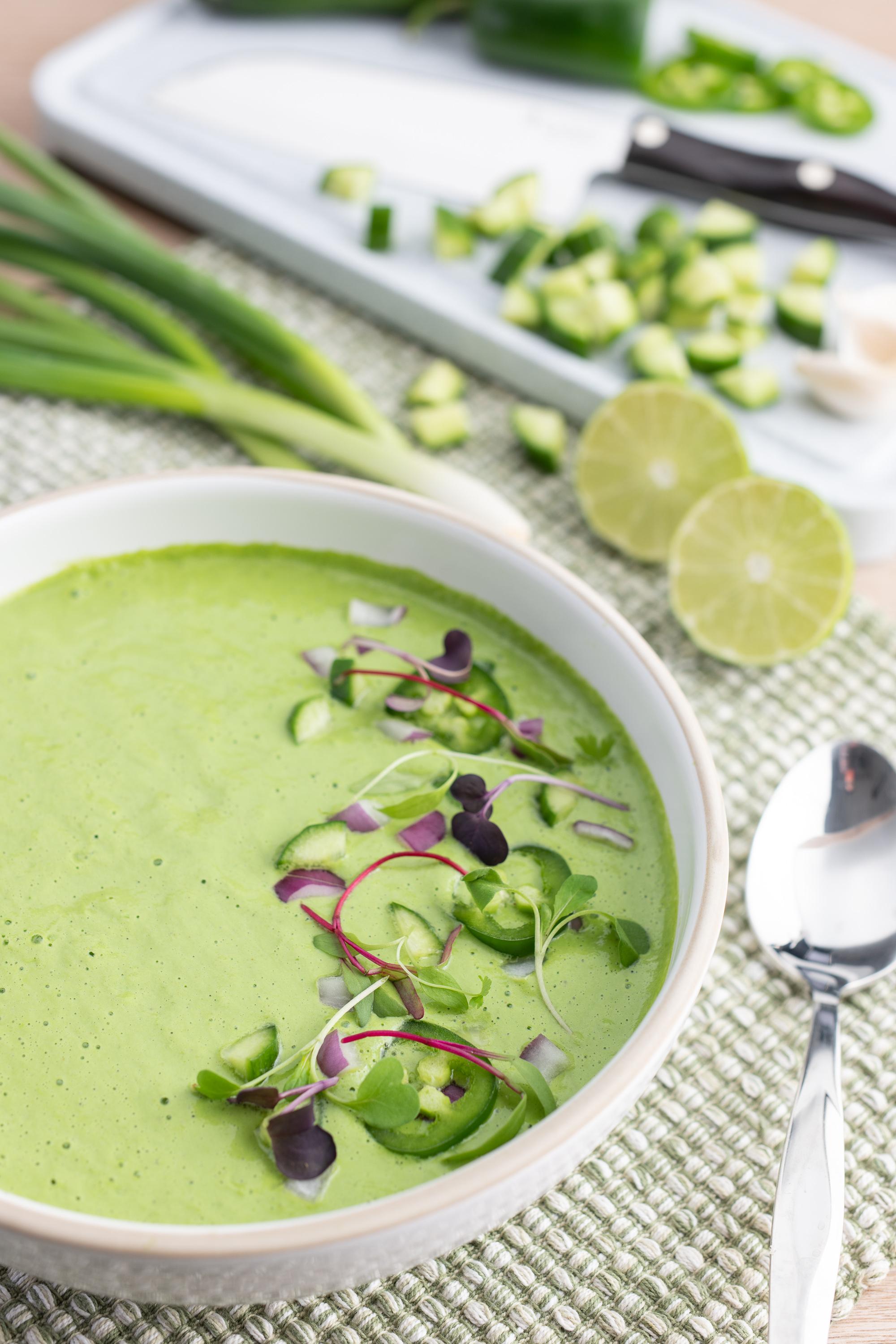 Cold Cucumber Soup with Lime, Jalapeno and Greek Yogurt