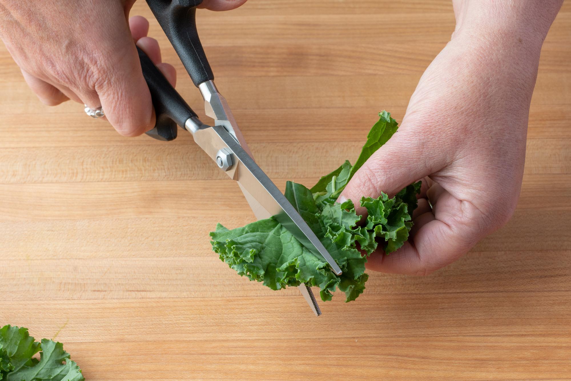Using the Super Shears to snip the kale.
