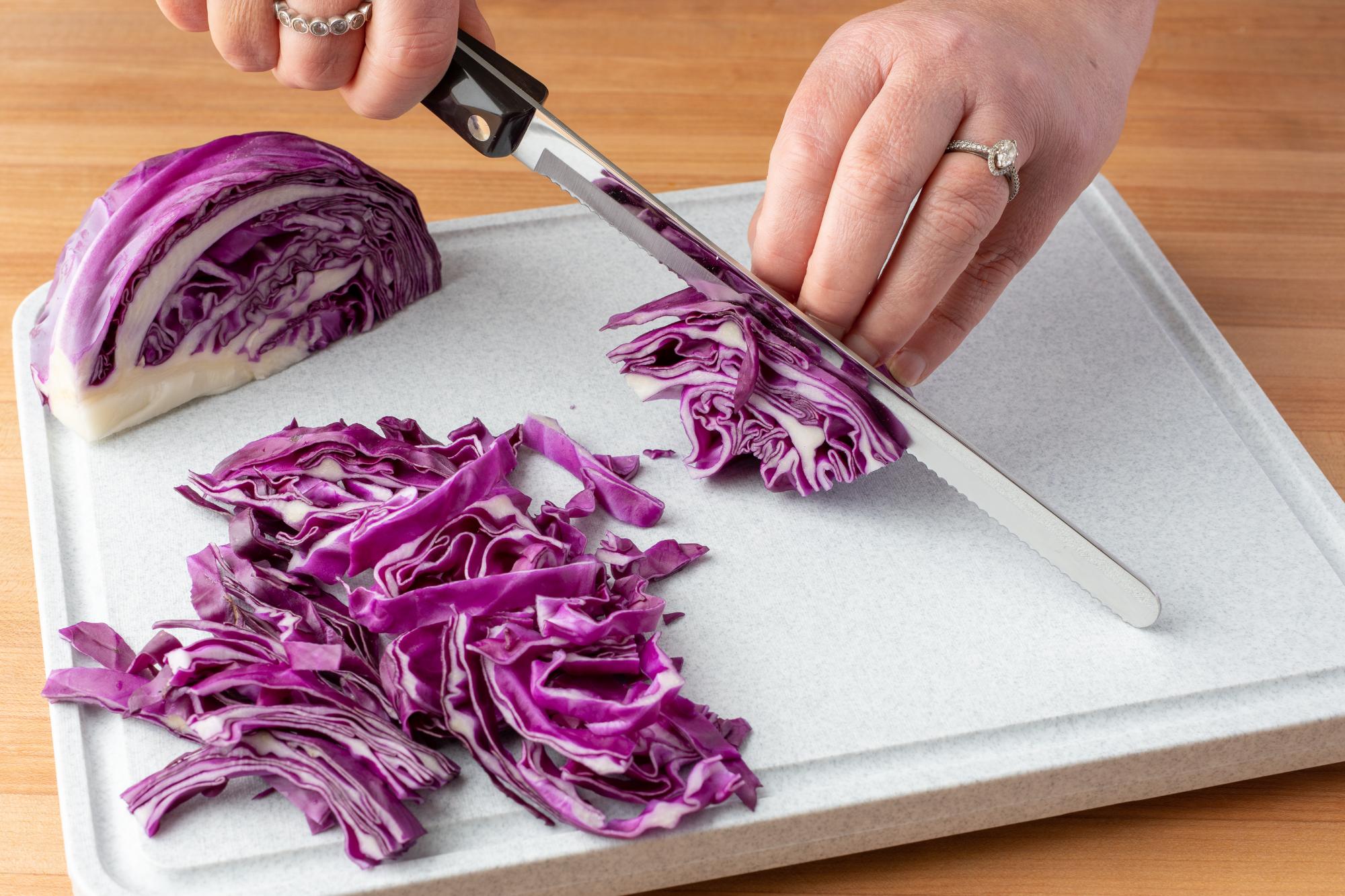 Shredding the cabbage with a Petite Slicer.