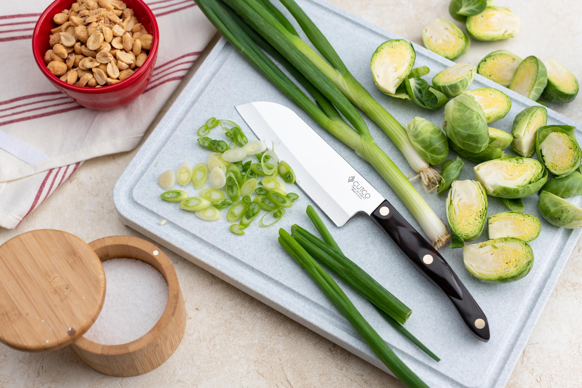 Prepped green onion with the Petite Santoku.