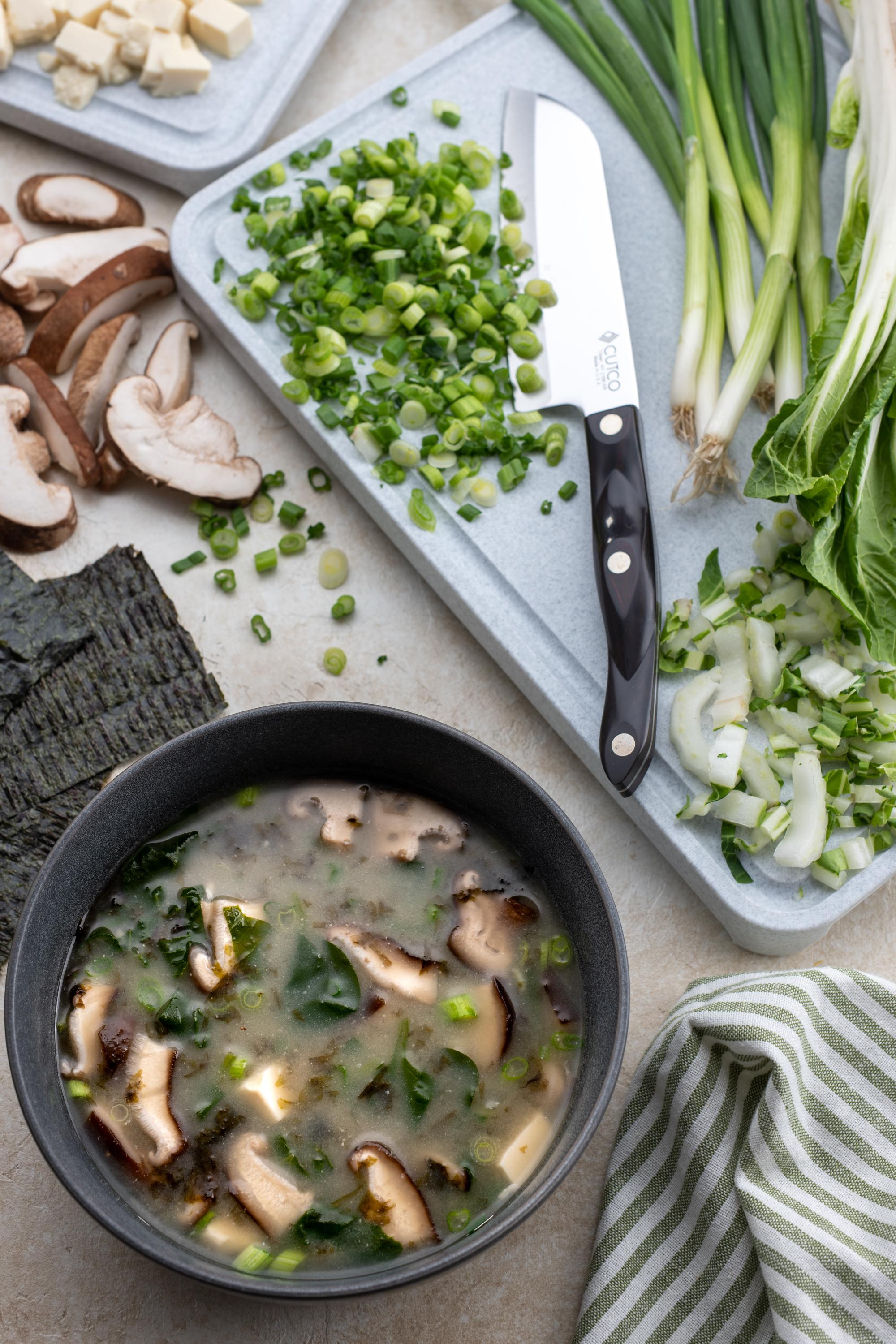 Miso Soup With Tofu, Mushrooms and Bok Choy