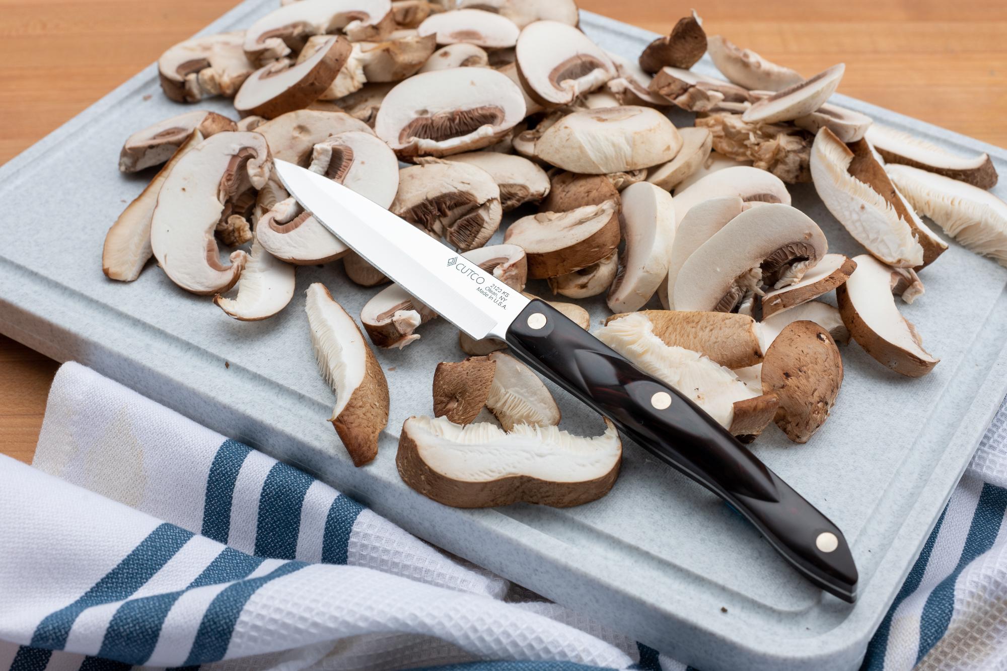 Sliced mushrooms with a 4 Inch Paring Knife.