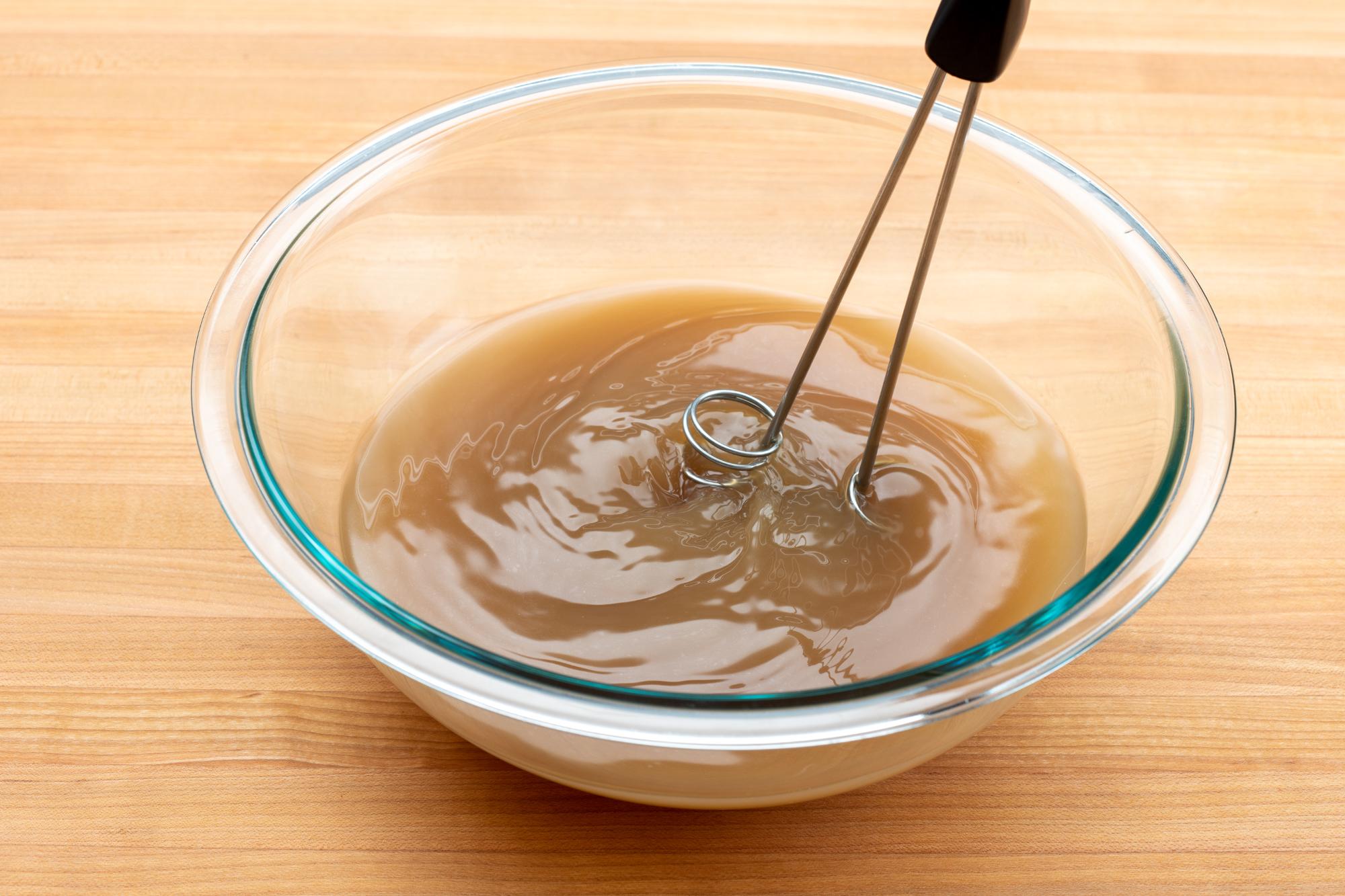 Whisking the stock with a Mix-Stir.