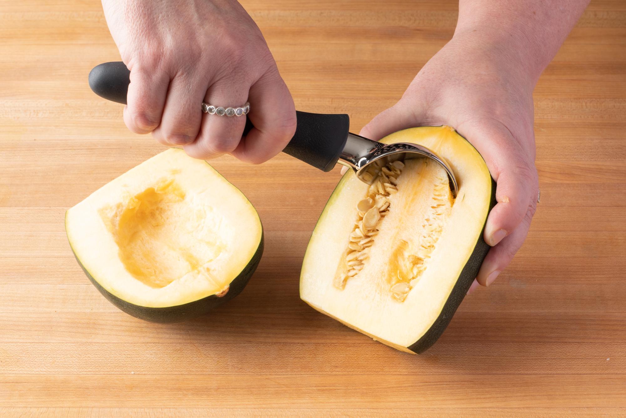 Removing seeds with an Ice Cream Scoop.