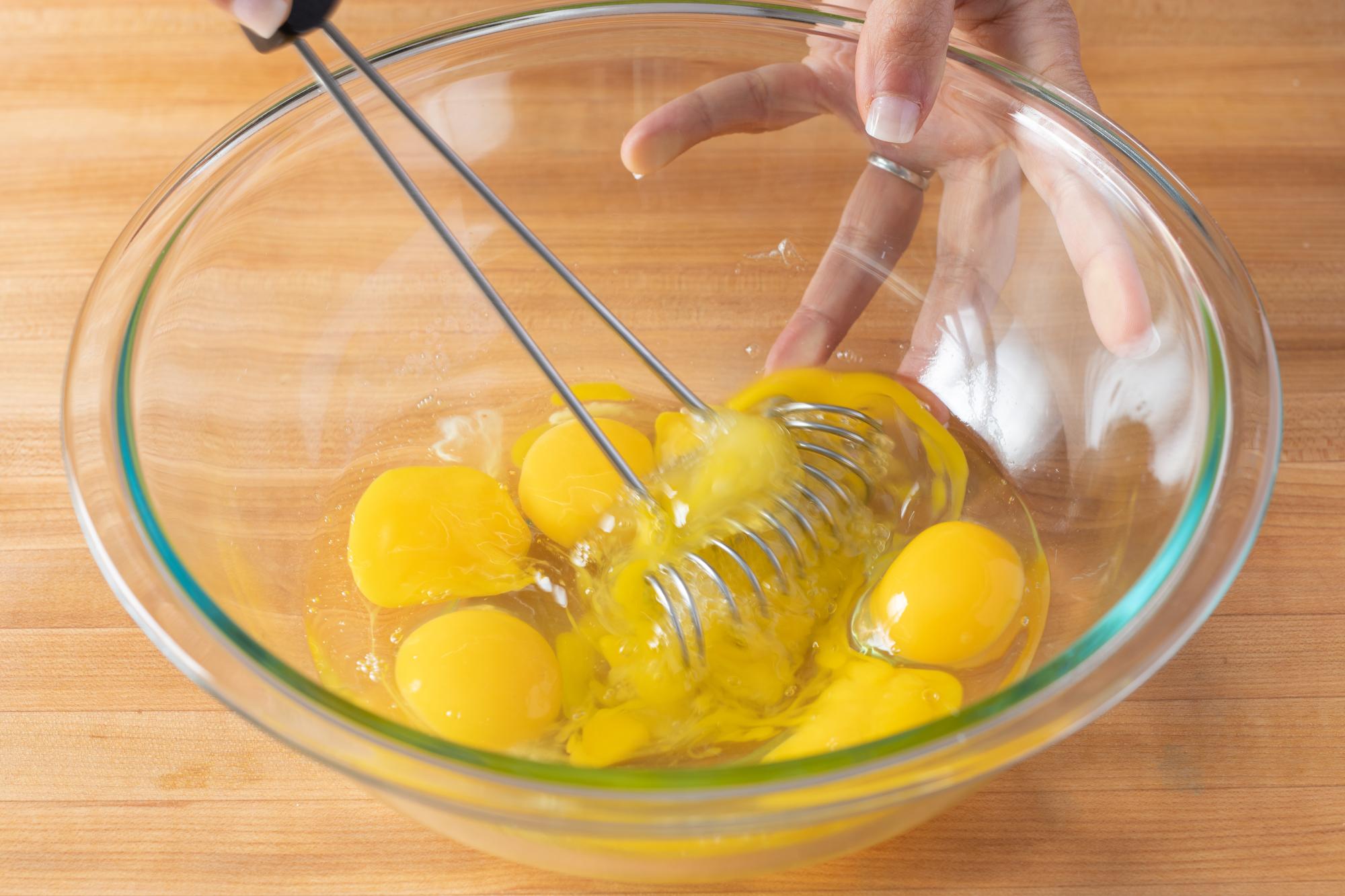 Blending the eggs with a Mix-Stir.