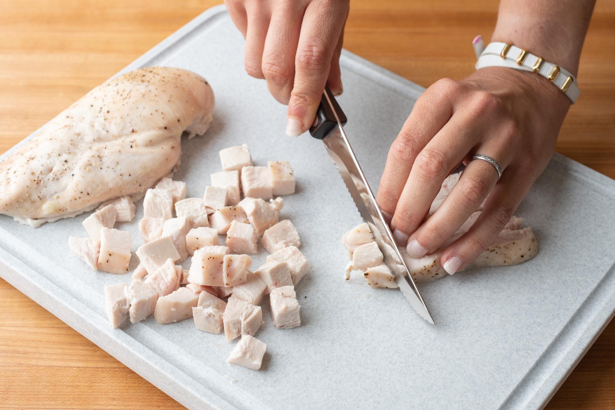 Cubing chicken with a Trimmer.