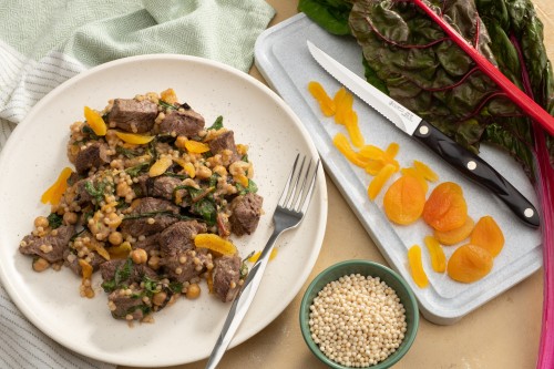Spiced Steak Tips With Couscous and Swiss Chard