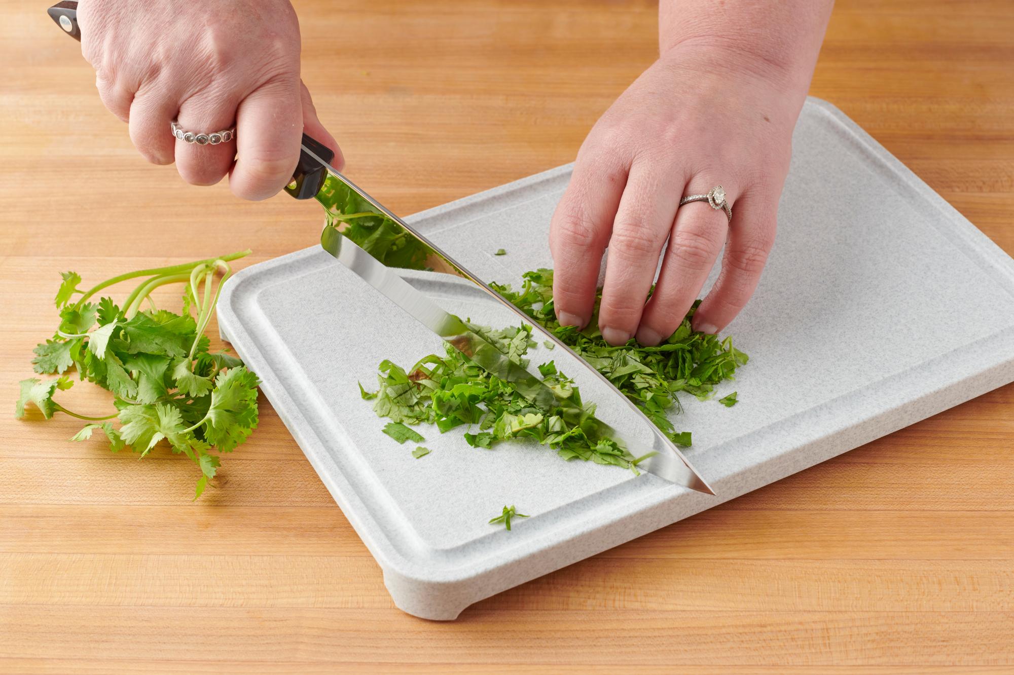 Chopping the cilantro with a Petite Chef.