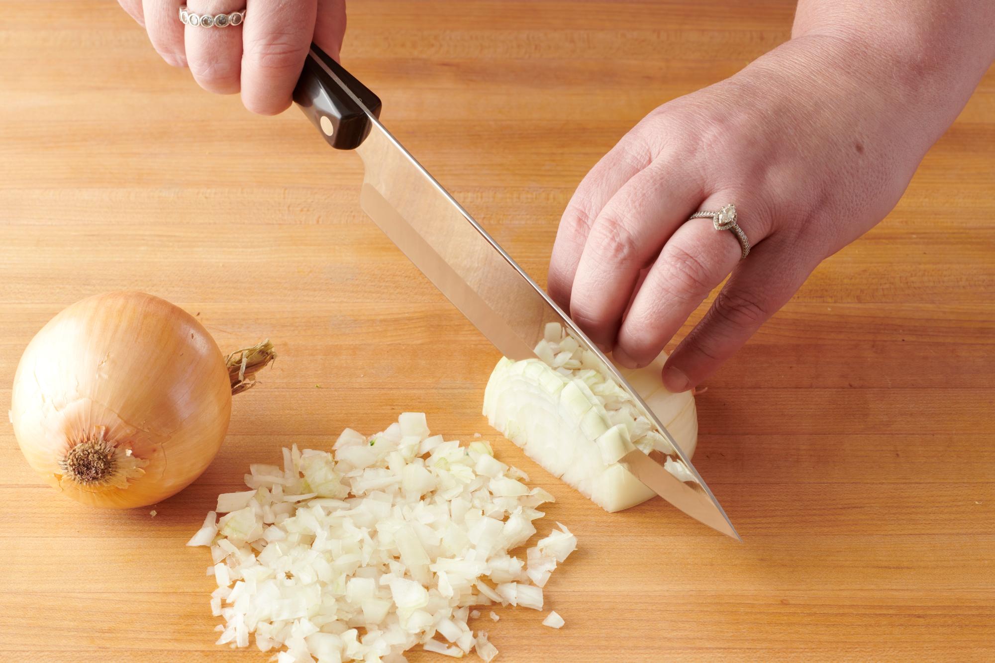 Chopping the onion with a Petite Chef.