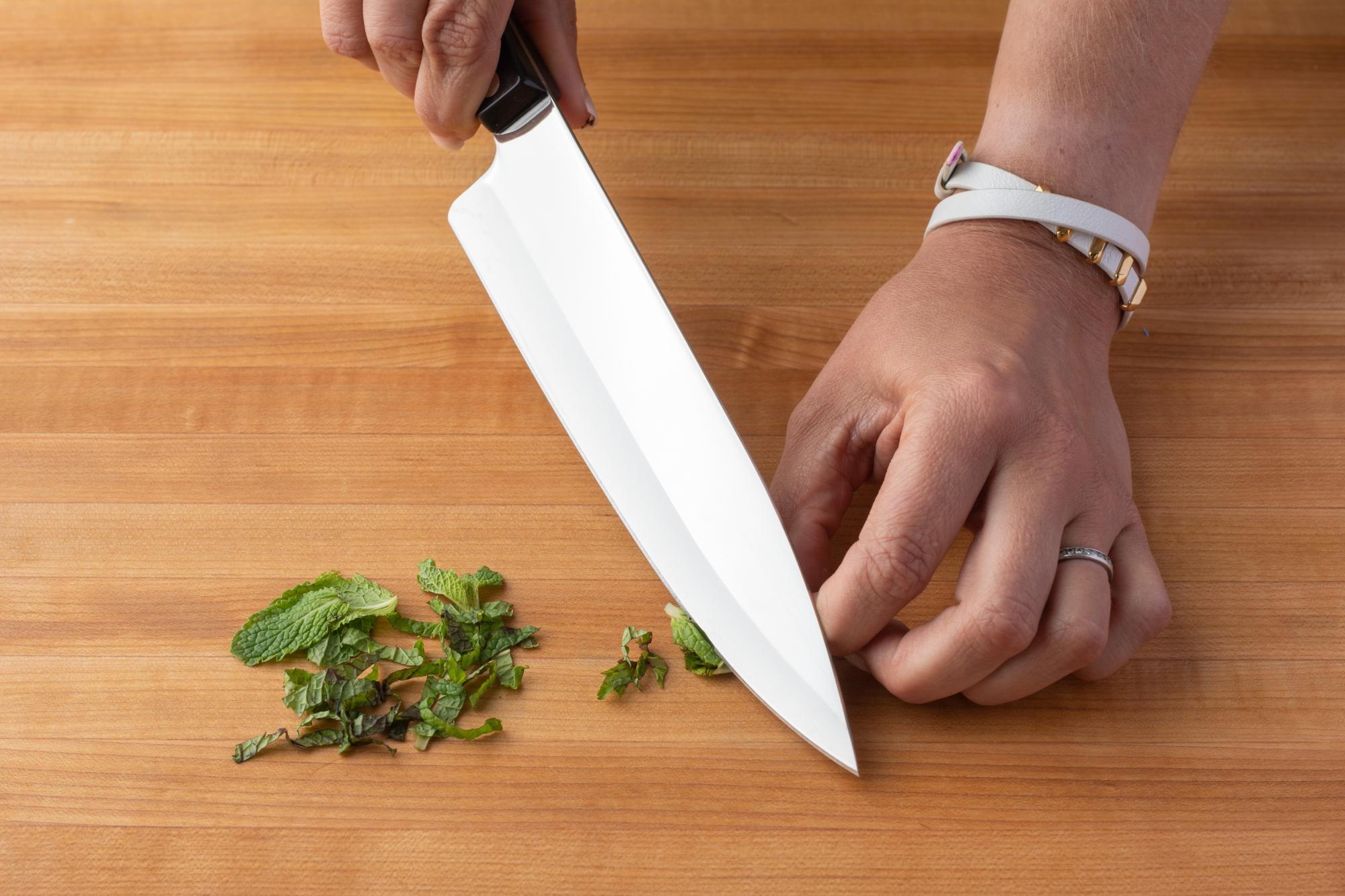 Cutting mint with a Petite Chef.