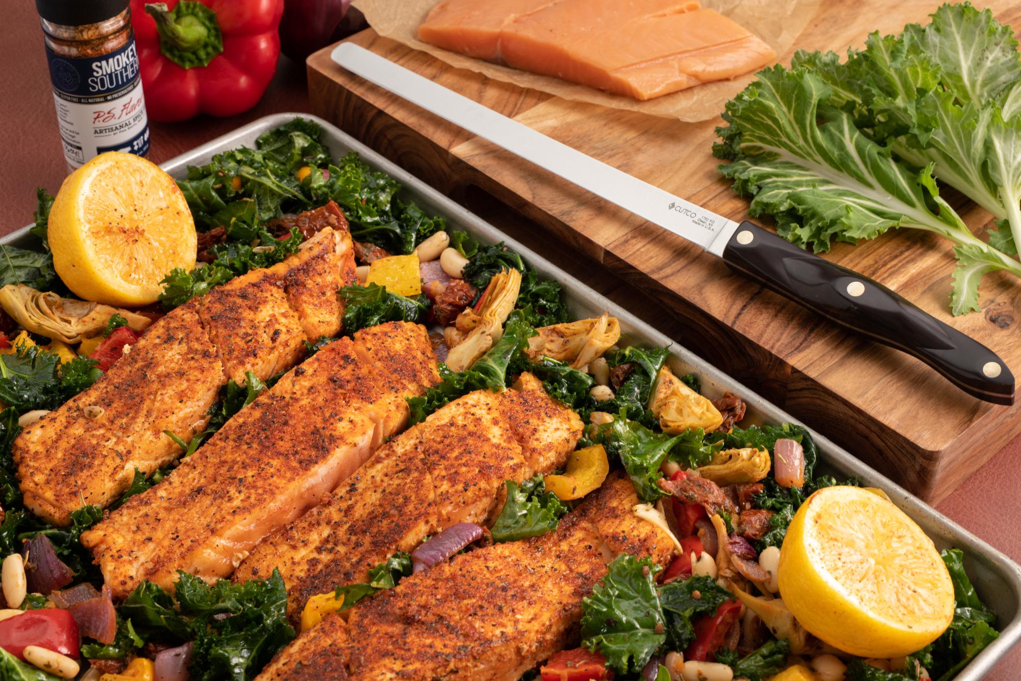 Sheet Pan Salmon With Roasted Artichokes