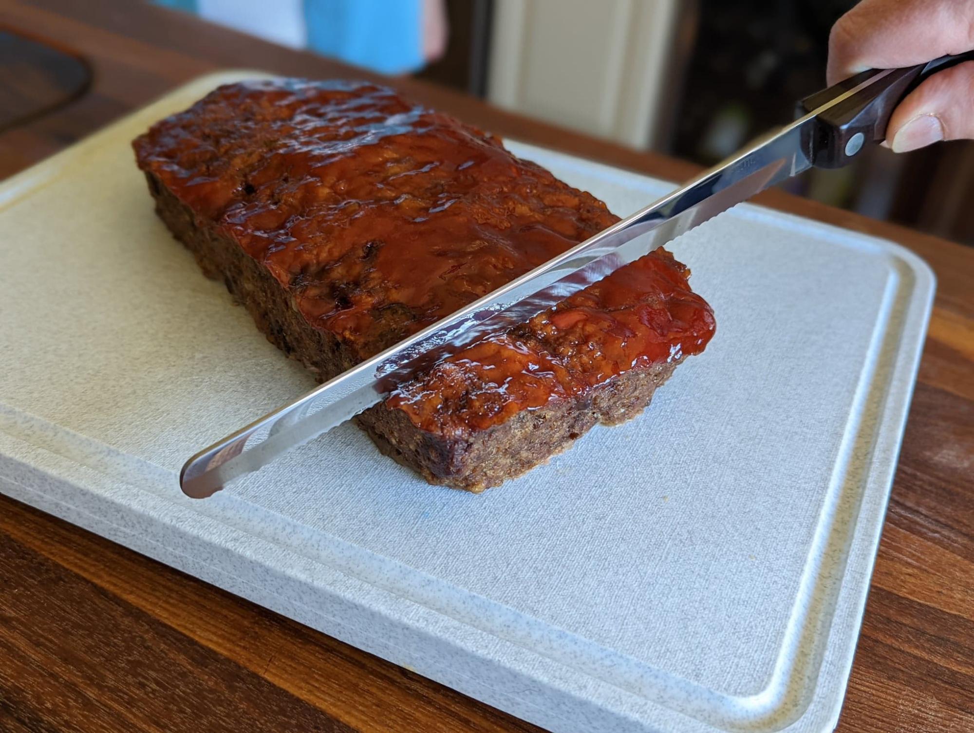 Slicing the meatloaf with a Petite Slicer.