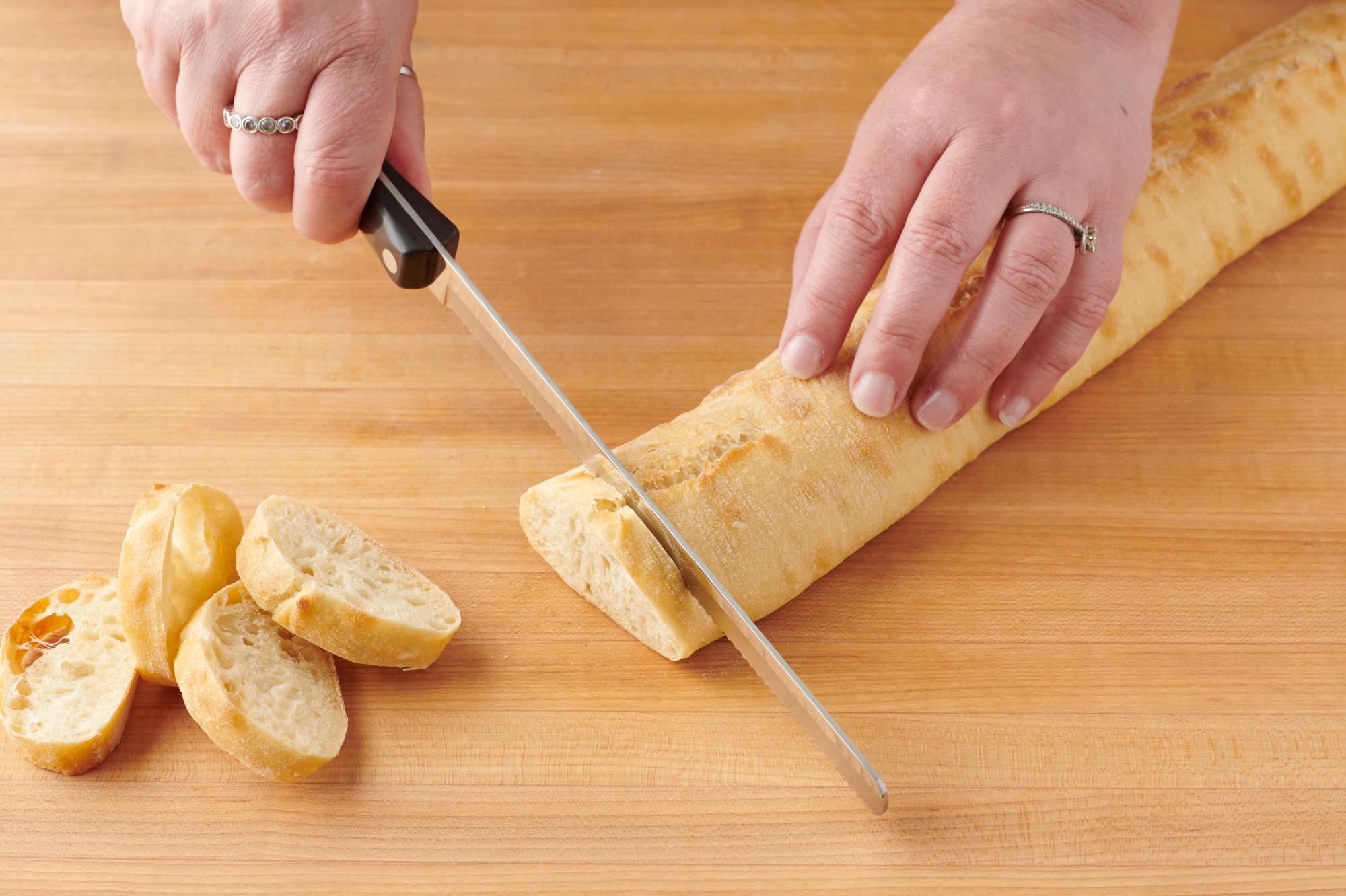 Slicing the baguette with a Petite Slicer.
