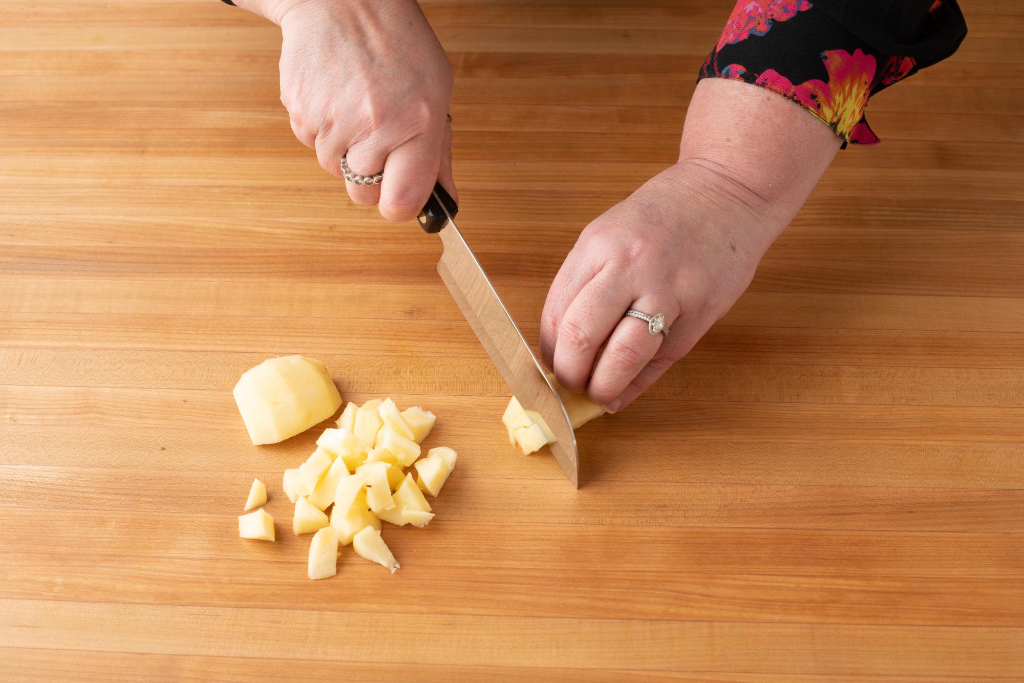 Dicing the apples with a Petite Santoku.