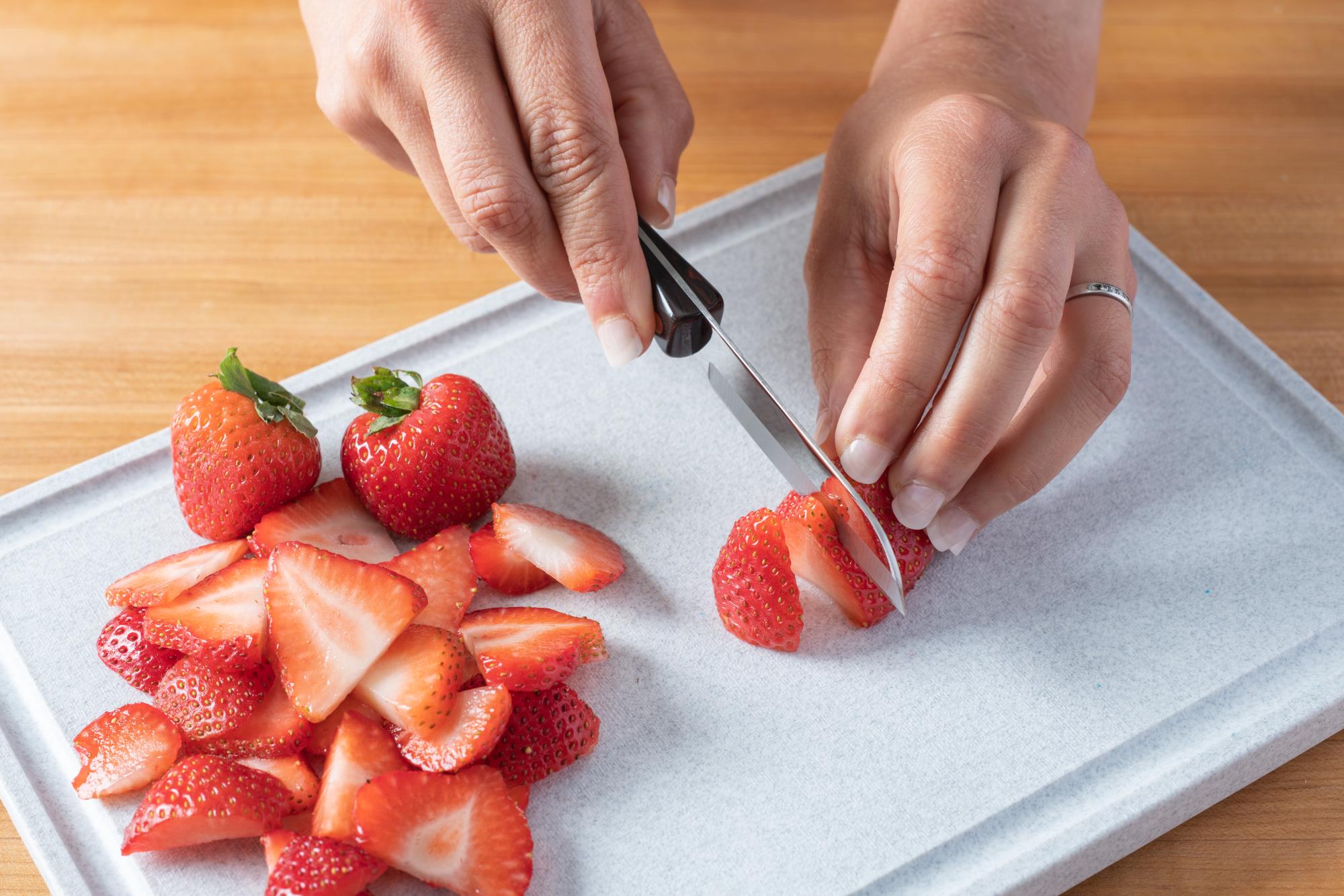 The Santoku-Style Paring knife is perfect for slicing the strawberries.